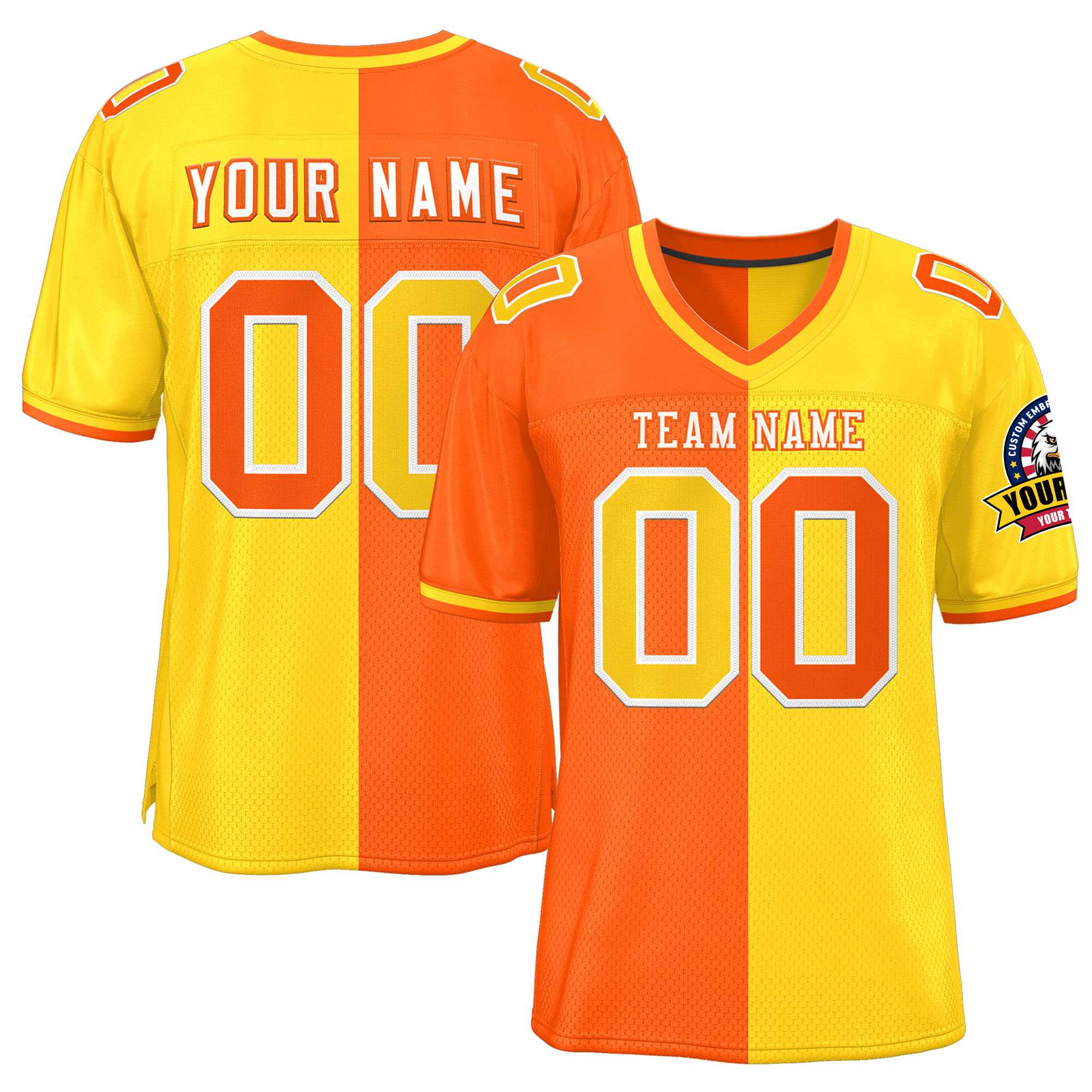 Custom Orange Gold Personalized Split Two Tone Design Authentic Football Jersey