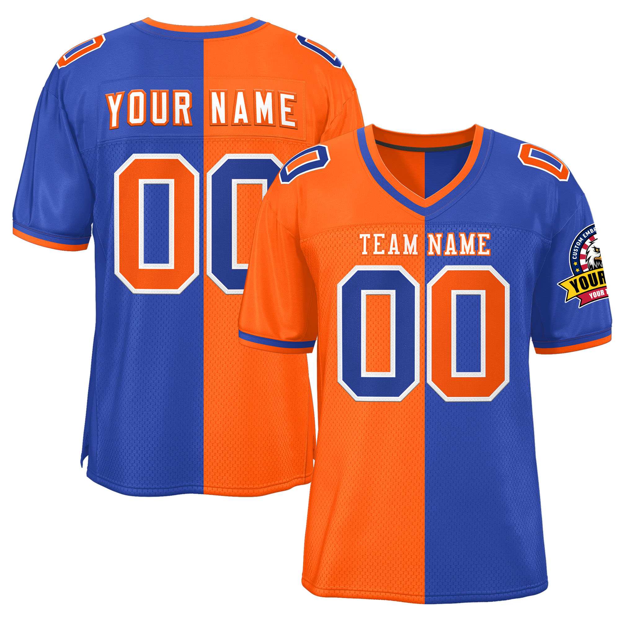 Custom Orange Royal Personalized Split Two Tone Design Authentic Football Jersey