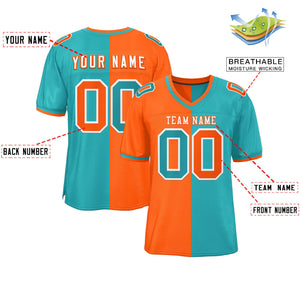 Custom Orange Aqua Personalized Split Two Tone Design Authentic Football Jersey