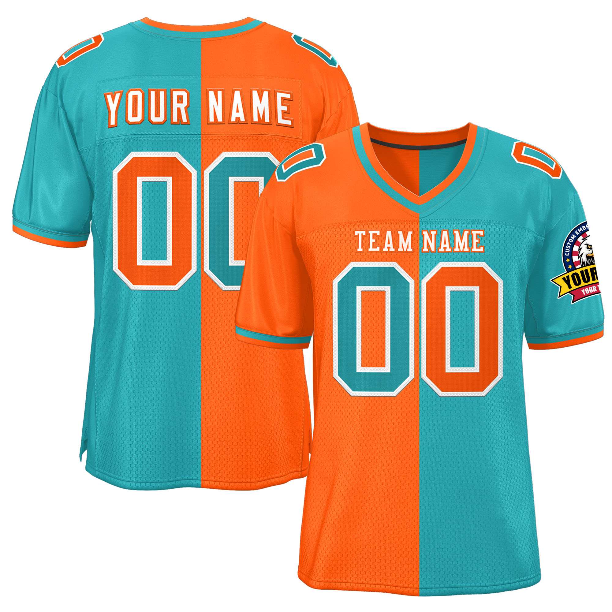 Custom Orange Aqua Personalized Split Two Tone Design Authentic Football Jersey