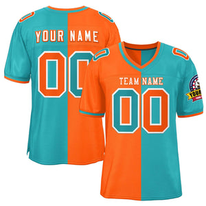 Custom Orange Aqua Personalized Split Two Tone Design Authentic Football Jersey