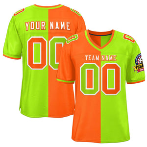 Custom Orange Neon Green Personalized Split Two Tone Design Authentic Football Jersey