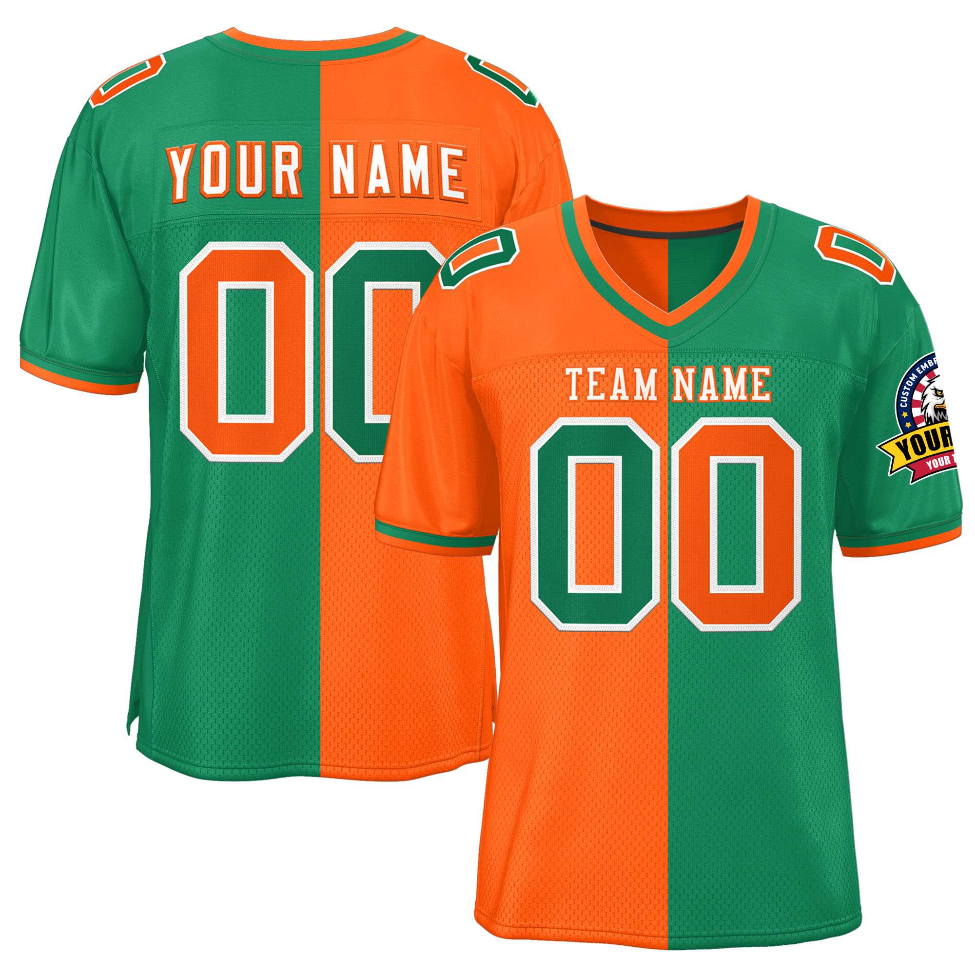 Custom Orange Kelly Green Personalized Split Two Tone Design Authentic Football Jersey