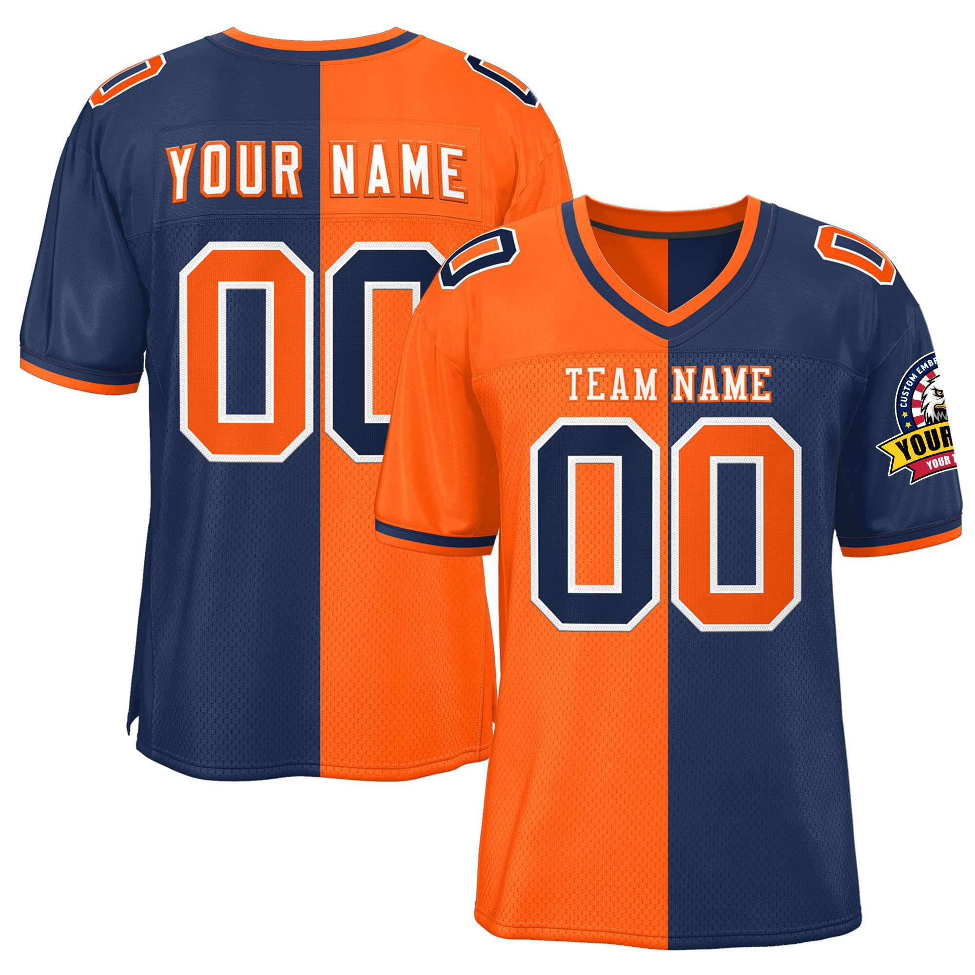 Custom Orange Navy Personalized Split Two Tone Design Authentic Football Jersey