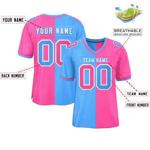 Custom Powder Blue Pink Personalized Split Two Tone Design Authentic Football Jersey