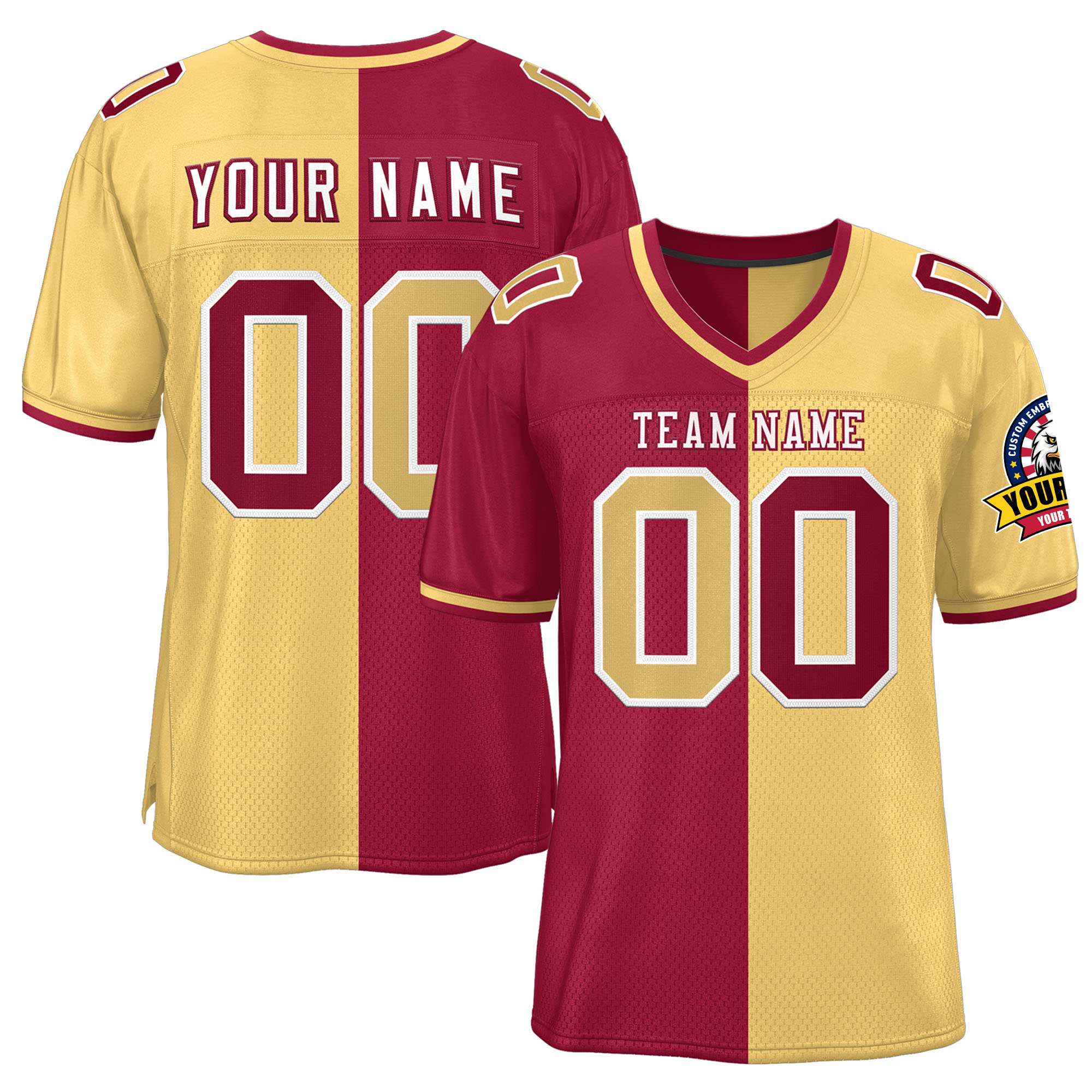 Custom Red Khaki Personalized Split Two Tone Design Authentic Football Jersey