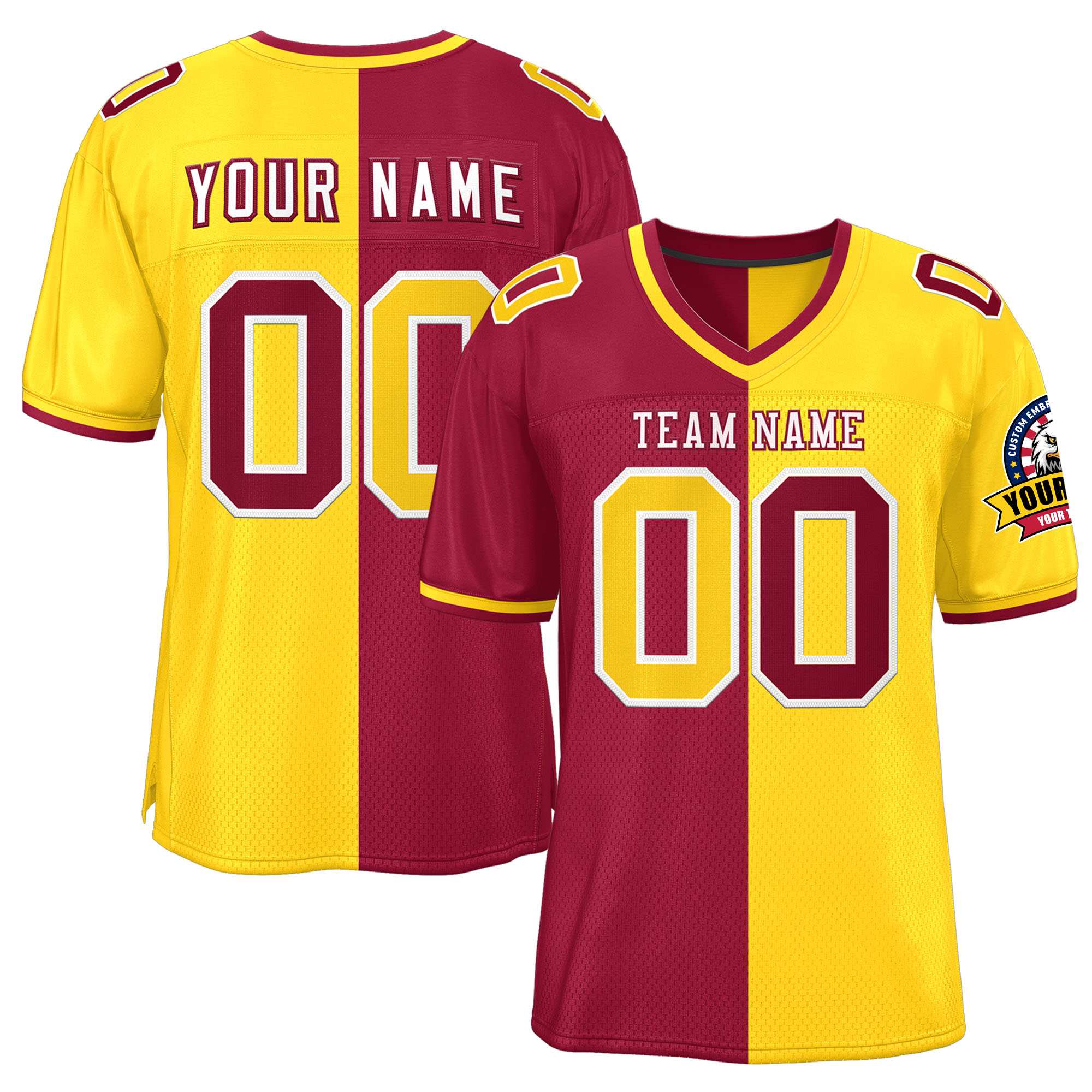 Custom Red Gold Personalized Split Two Tone Design Authentic Football Jersey