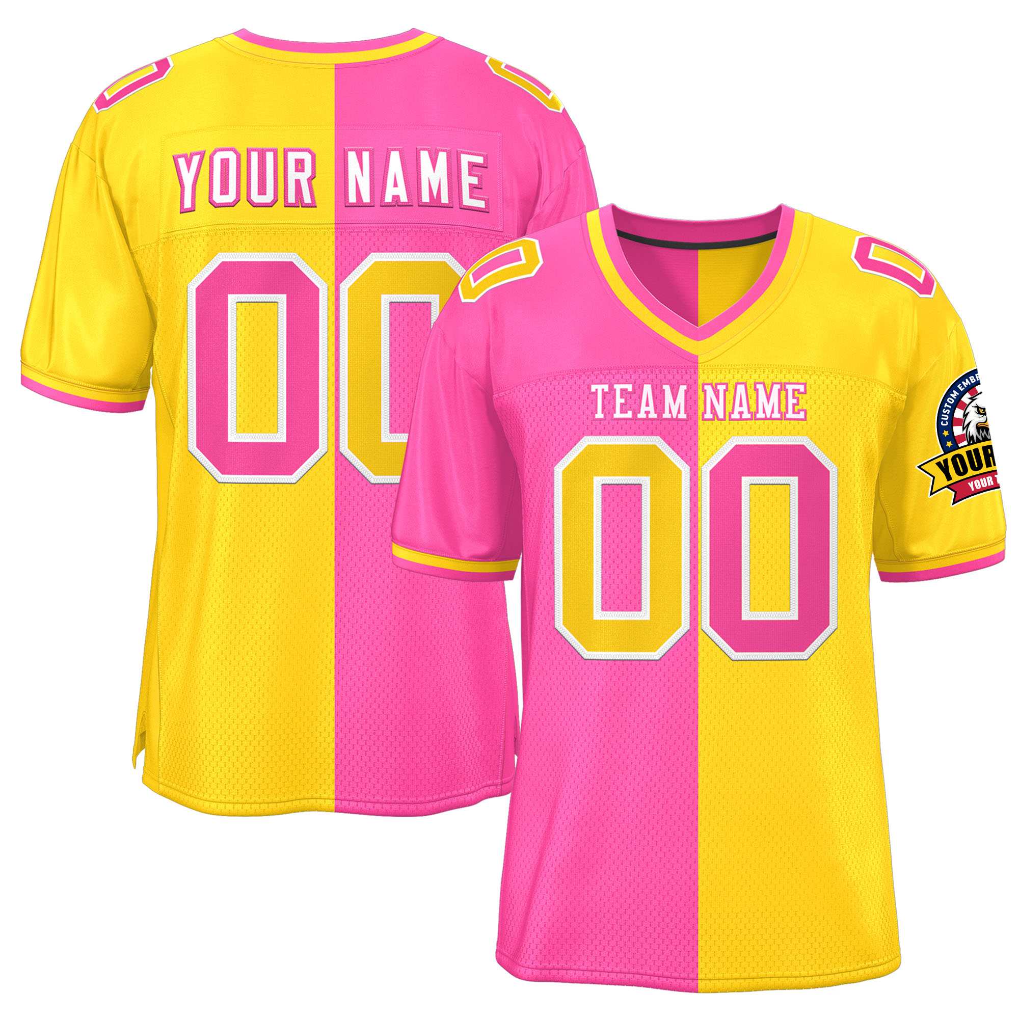 Custom Pink Gold Personalized Split Two Tone Design Authentic Football Jersey