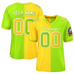 Custom Gold Neon Green Personalized Split Two Tone Design Authentic Football Jersey