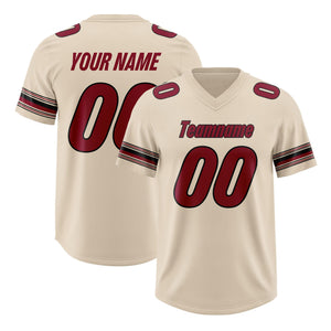 Custom Cream Red Retro Personalized Sleeve Line Authentic Football Jersey