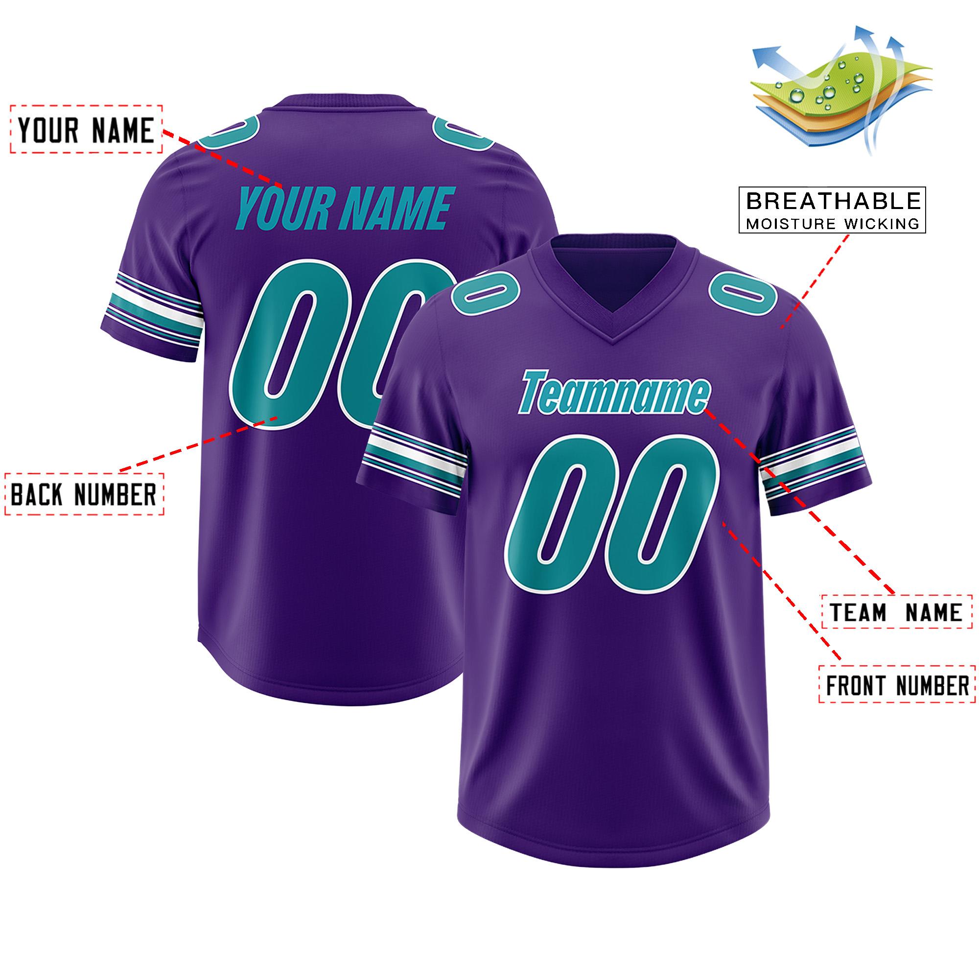 Custom Purple Aqua Retro Personalized Sleeve Line Authentic Football Jersey