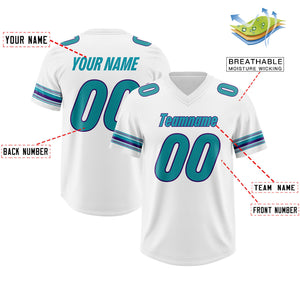 Custom White Aqua Retro Personalized Sleeve Line Authentic Football Jersey