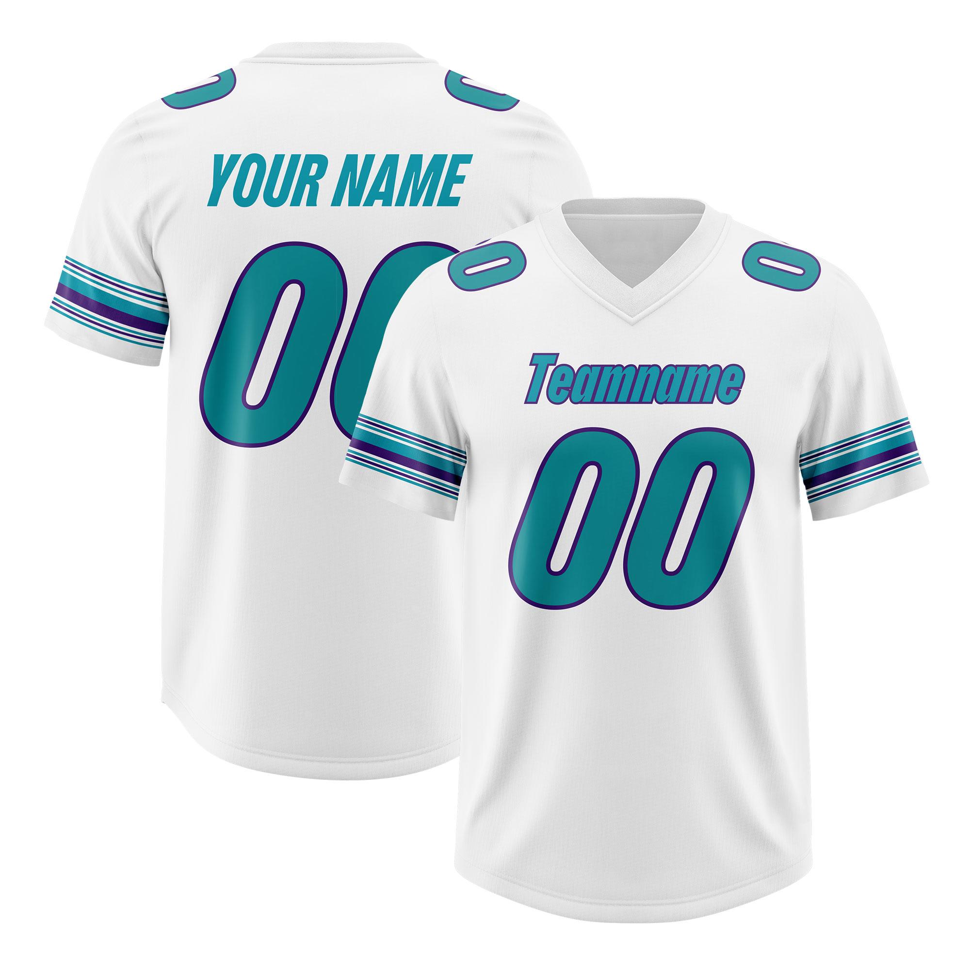 Custom White Aqua Retro Personalized Sleeve Line Authentic Football Jersey