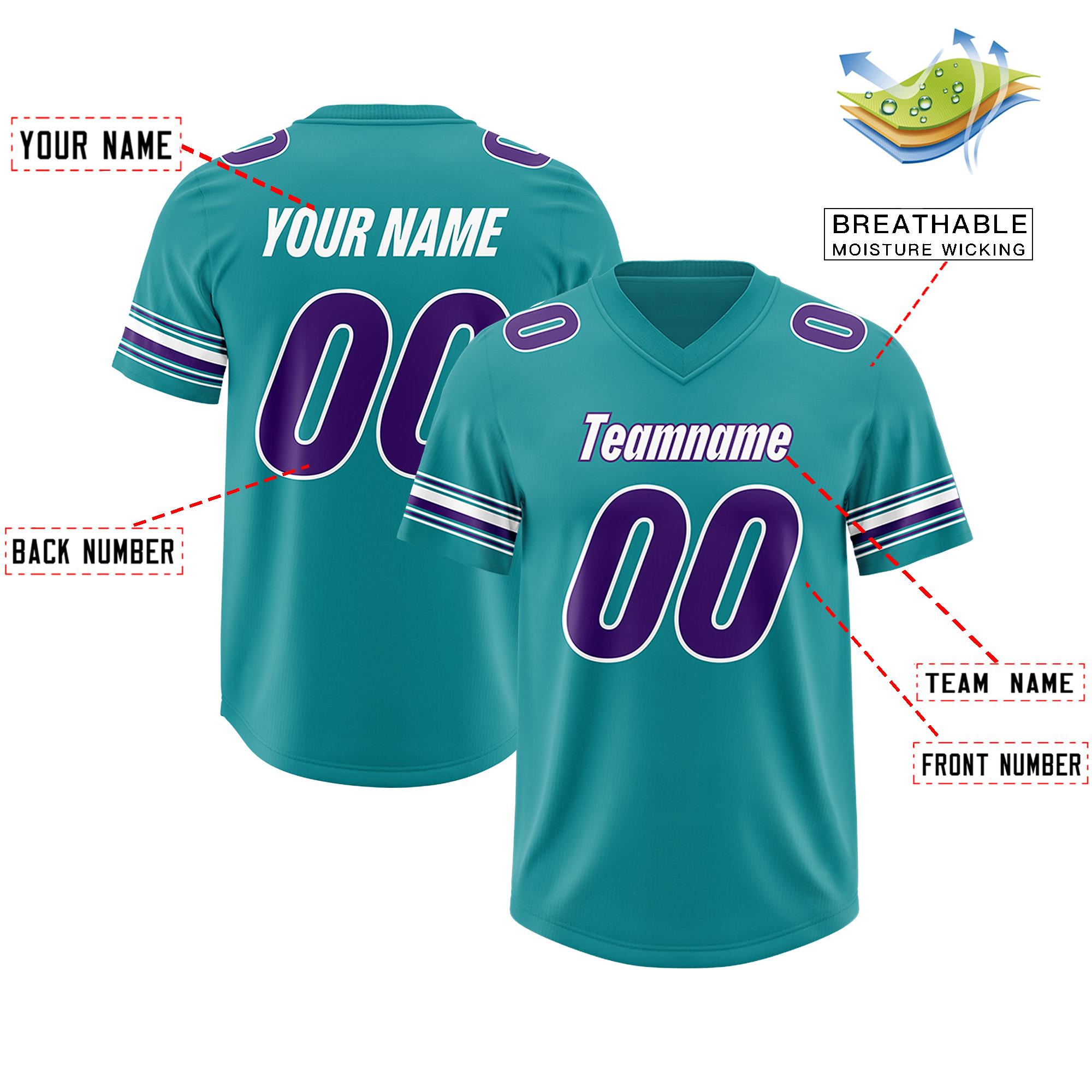 Custom Aqua Purple Retro Personalized Sleeve Line Authentic Football Jersey