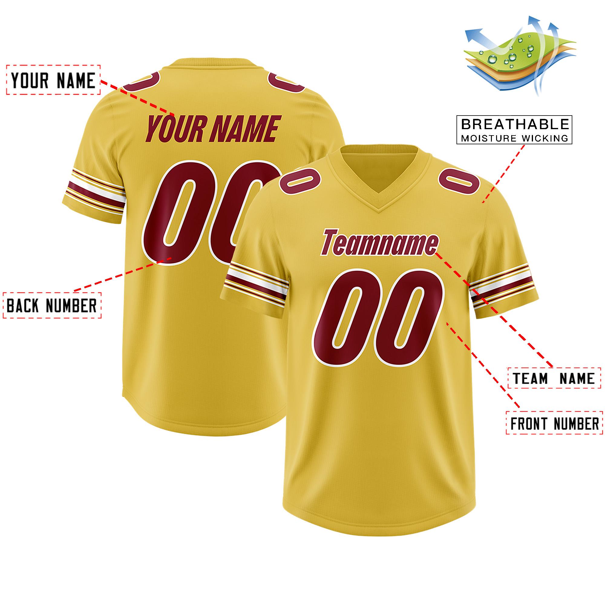 Custom Old Gold Red Retro Personalized Sleeve Line Authentic Football Jersey