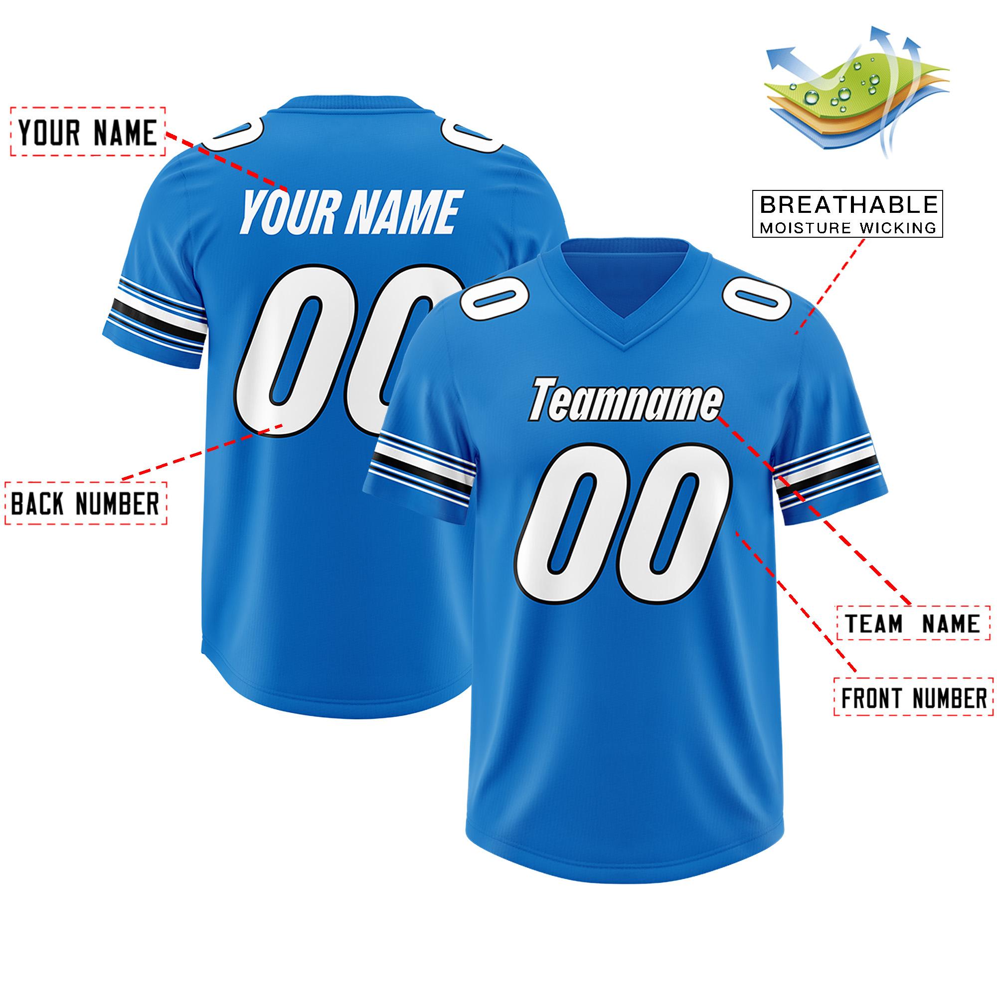 Custom Panther Blue White Retro Personalized Sleeve Line Authentic Football Jersey