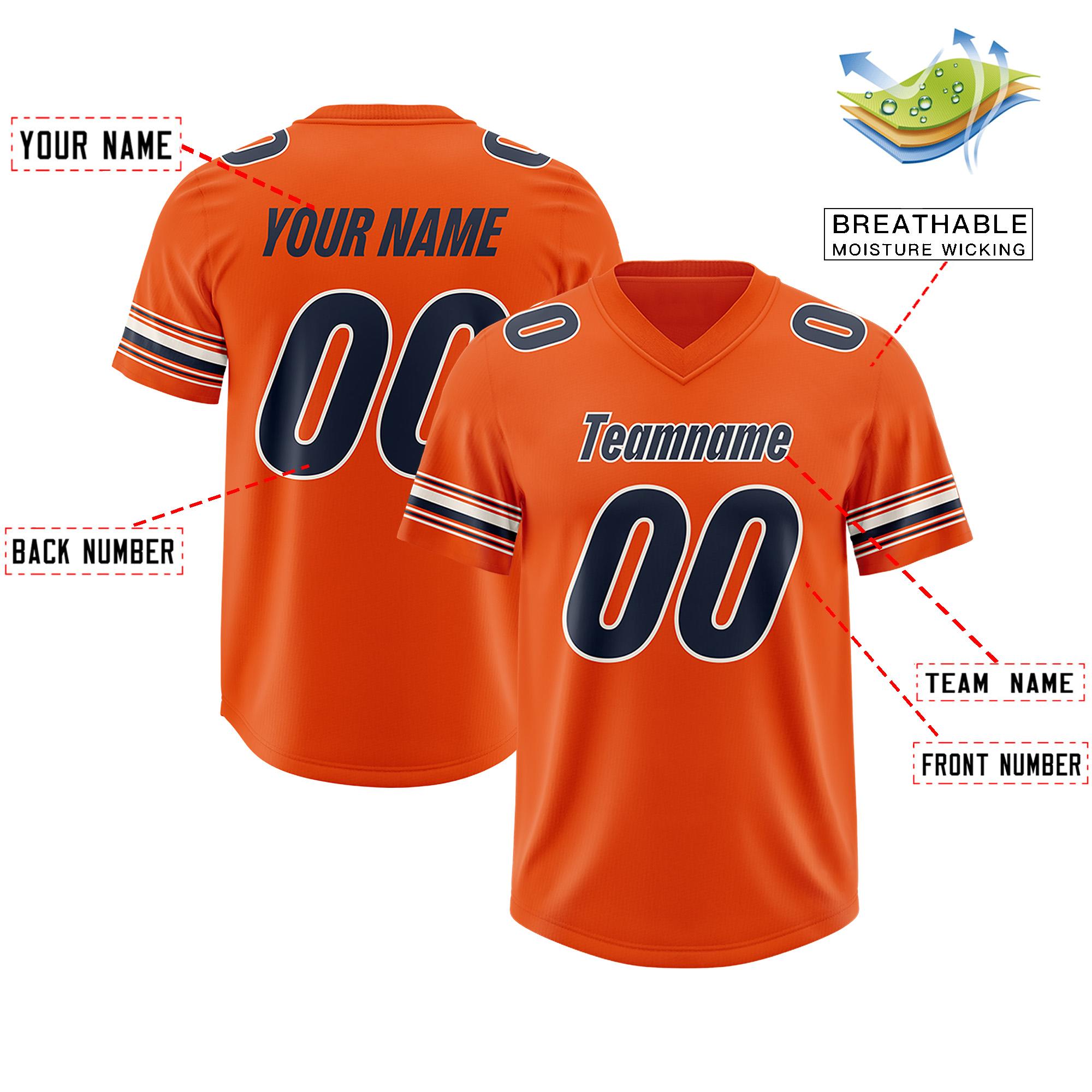 Custom Orange Navy Retro Personalized Sleeve Line Authentic Football Jersey