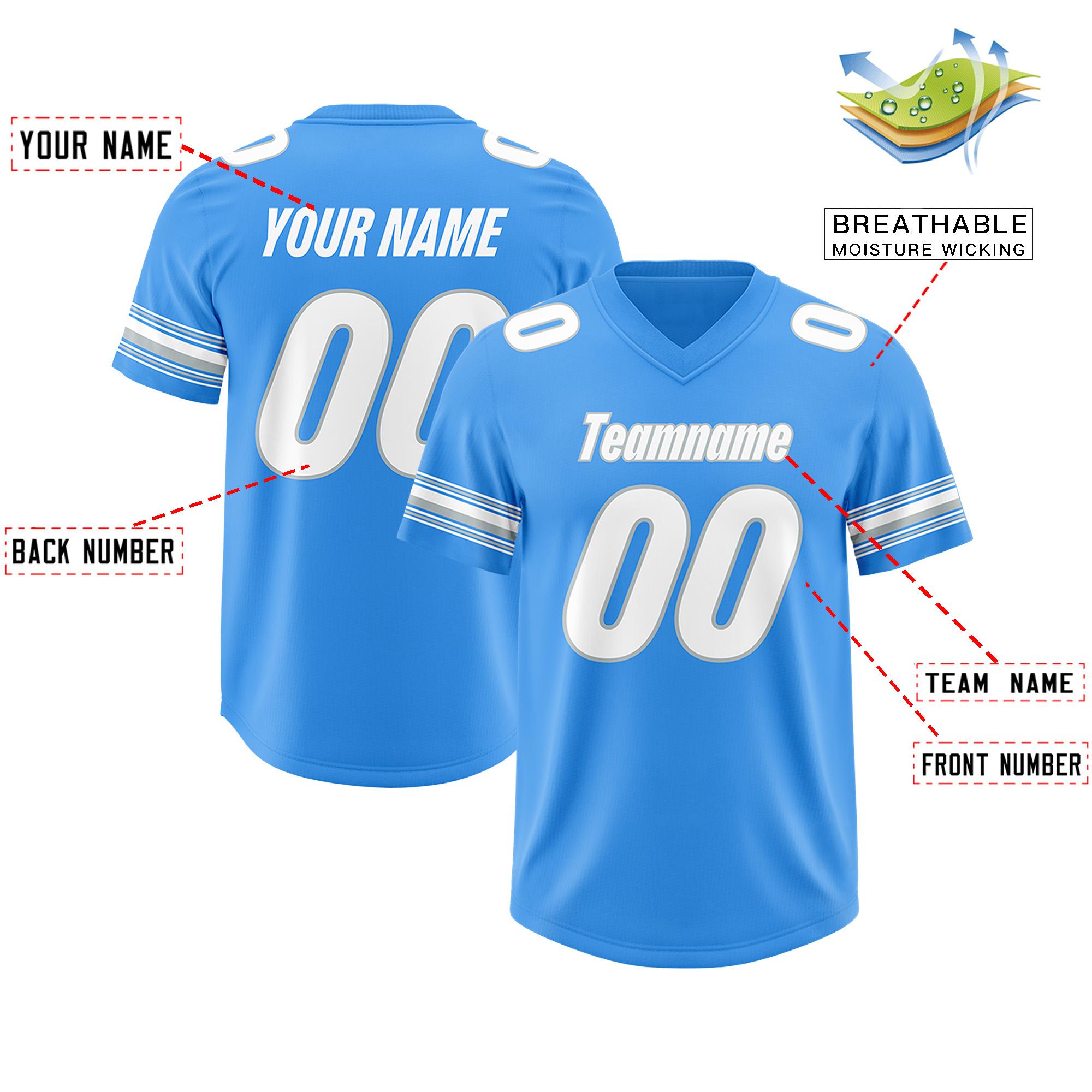 Custom Powder Blue White Retro Personalized Sleeve Line Authentic Football Jersey