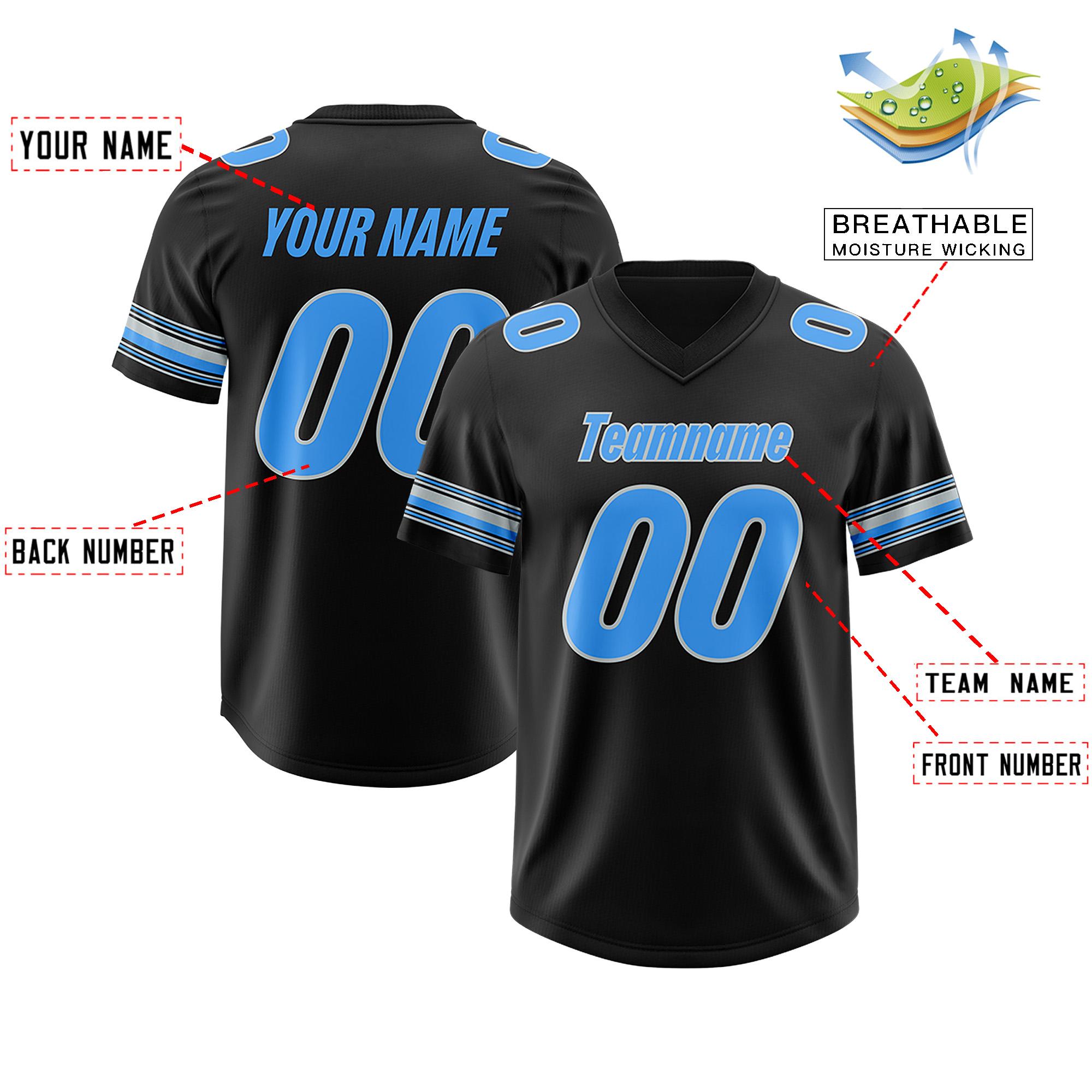 Custom Black Powder Blue Retro Personalized Sleeve Line Authentic Football Jersey