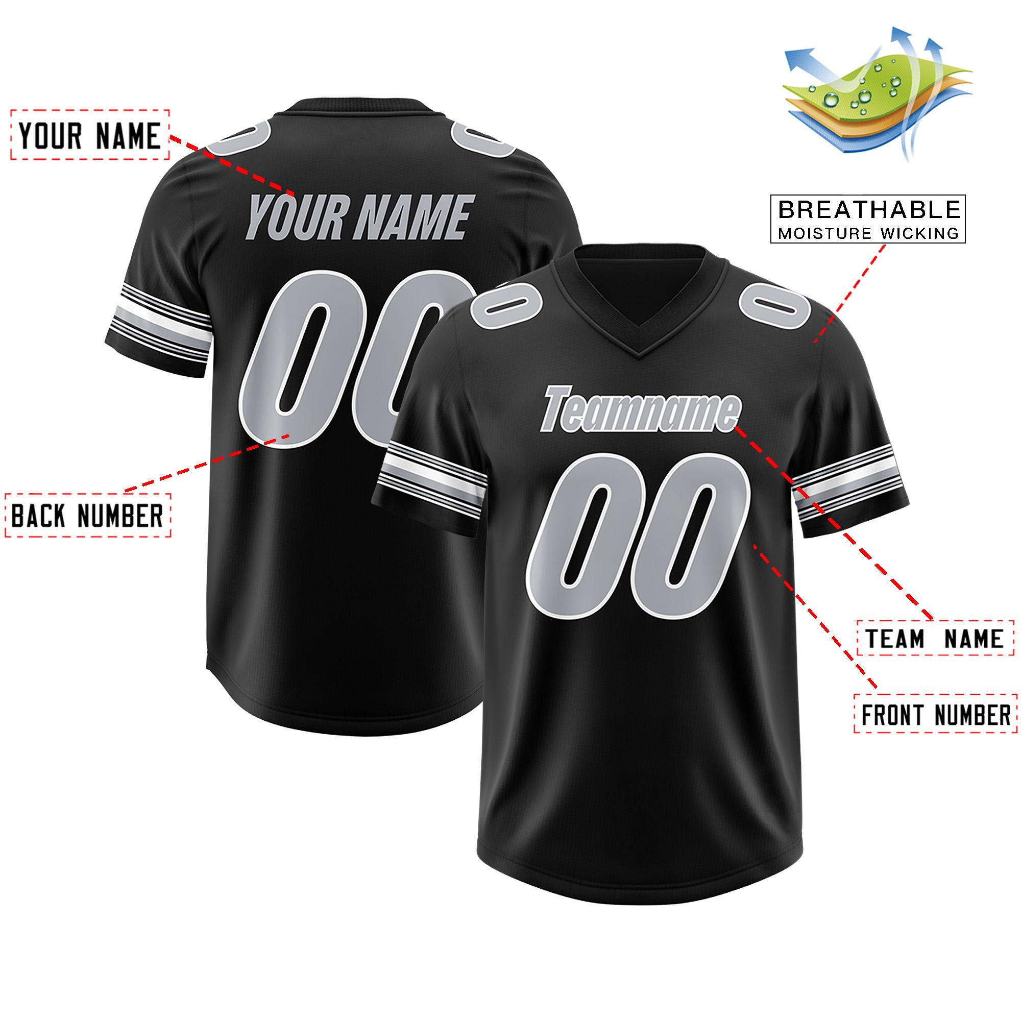 Custom Black Silver Retro Personalized Sleeve Line Authentic Football Jersey