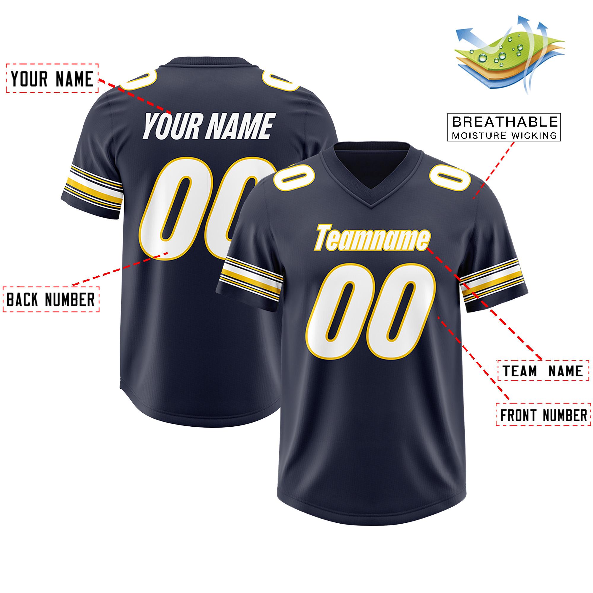 Custom Navy White Retro Personalized Sleeve Line Authentic Football Jersey