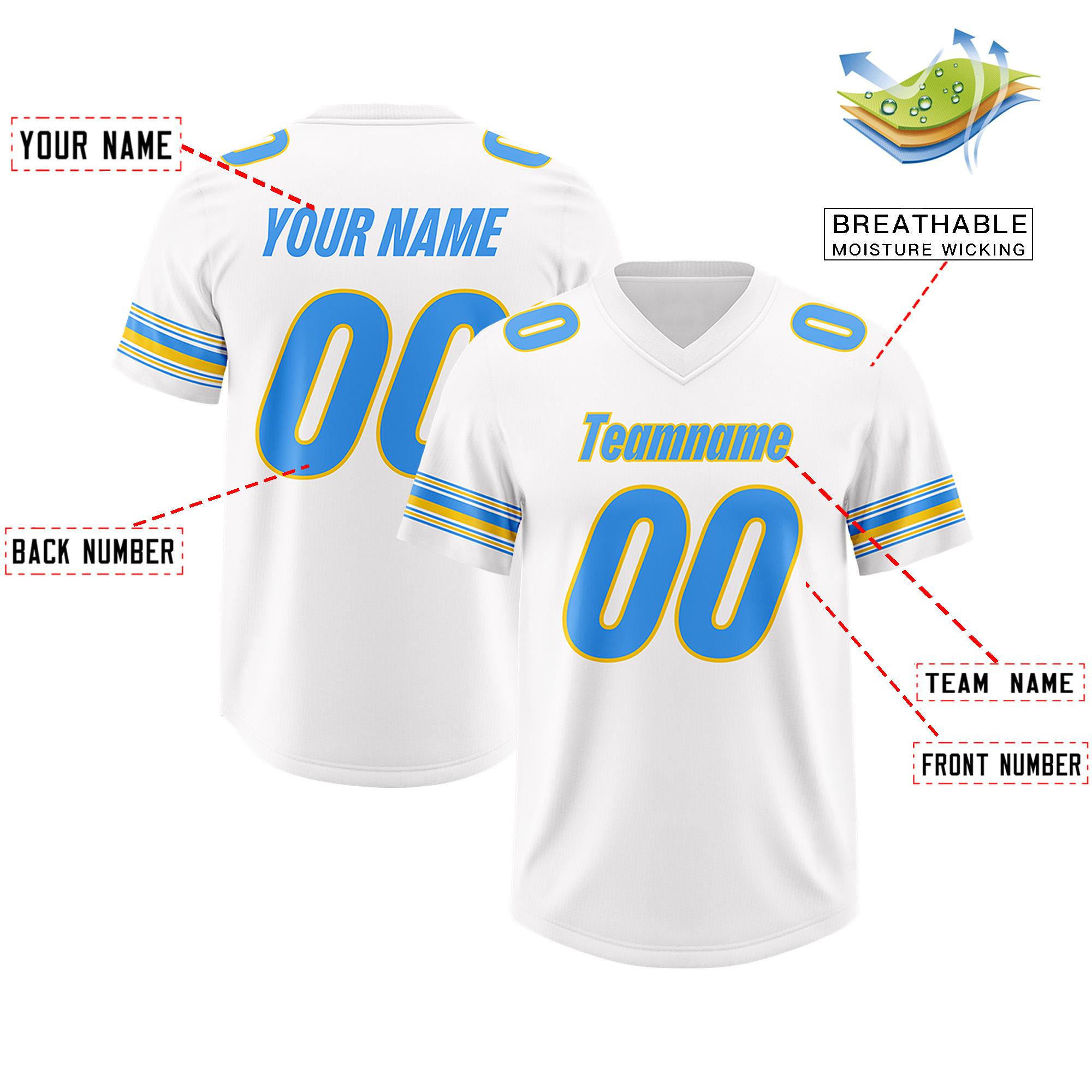 Custom White Powder Blue Retro Personalized Sleeve Line Authentic Football Jersey