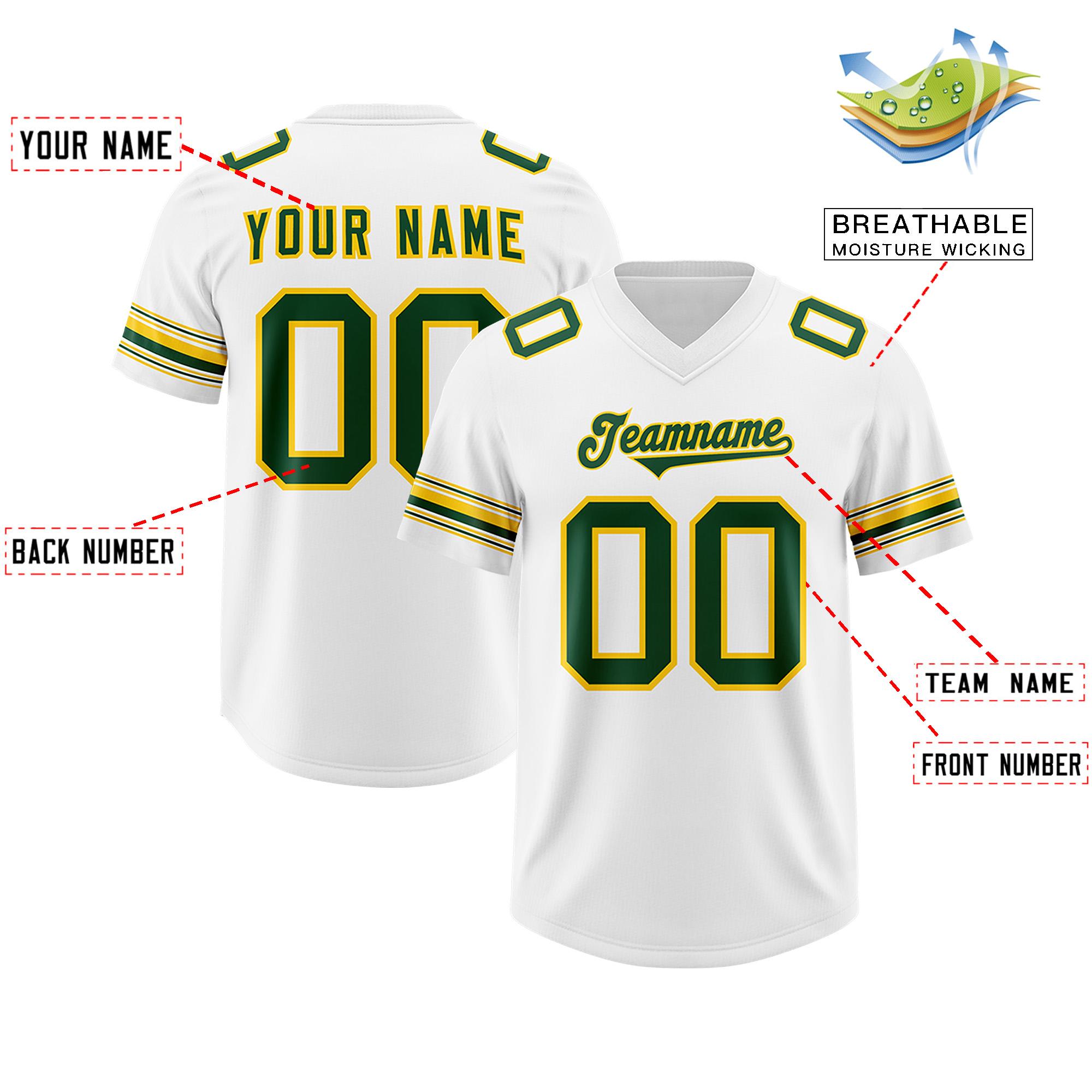 Custom White Green Retro Personalized Sleeve Line Authentic Football Jersey