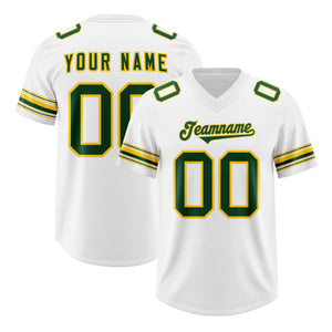 Custom White Green Retro Personalized Sleeve Line Authentic Football Jersey