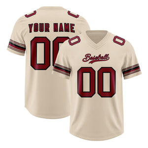 Custom Cream Red Retro Personalized Sleeve Line Authentic Football Jersey