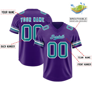 Custom Purple Aqua Retro Personalized Sleeve Line Authentic Football Jersey