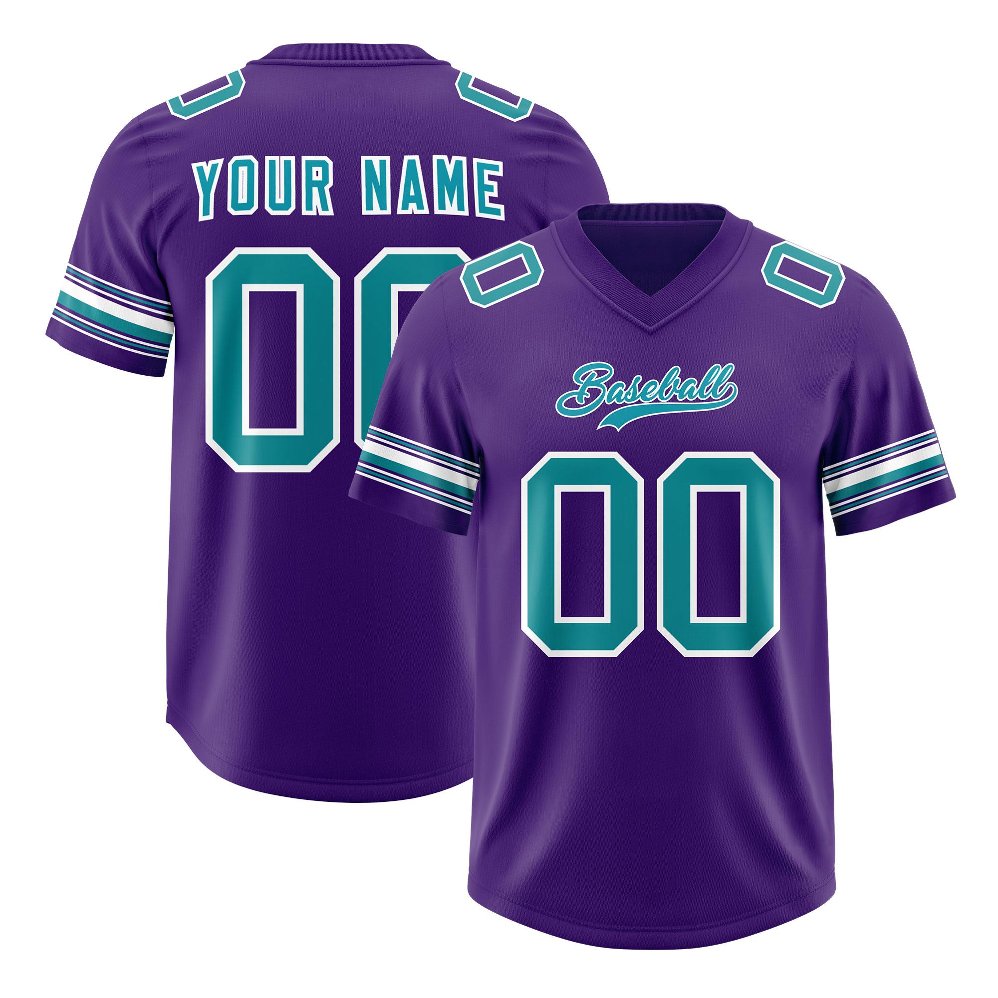 Custom Purple Aqua Retro Personalized Sleeve Line Authentic Football Jersey