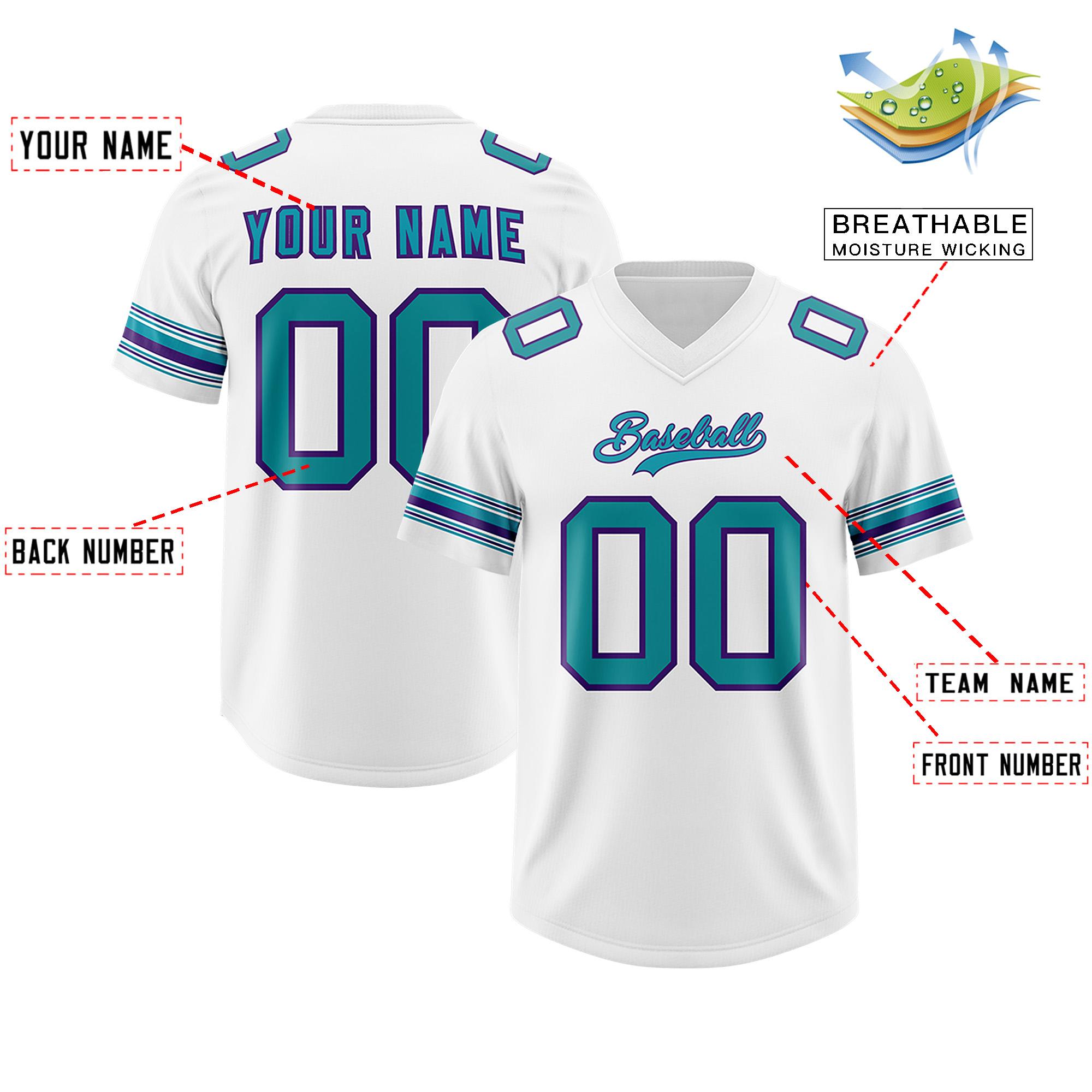 Custom White Aqua Retro Personalized Sleeve Line Authentic Football Jersey