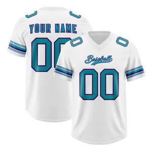 Custom White Aqua Retro Personalized Sleeve Line Authentic Football Jersey