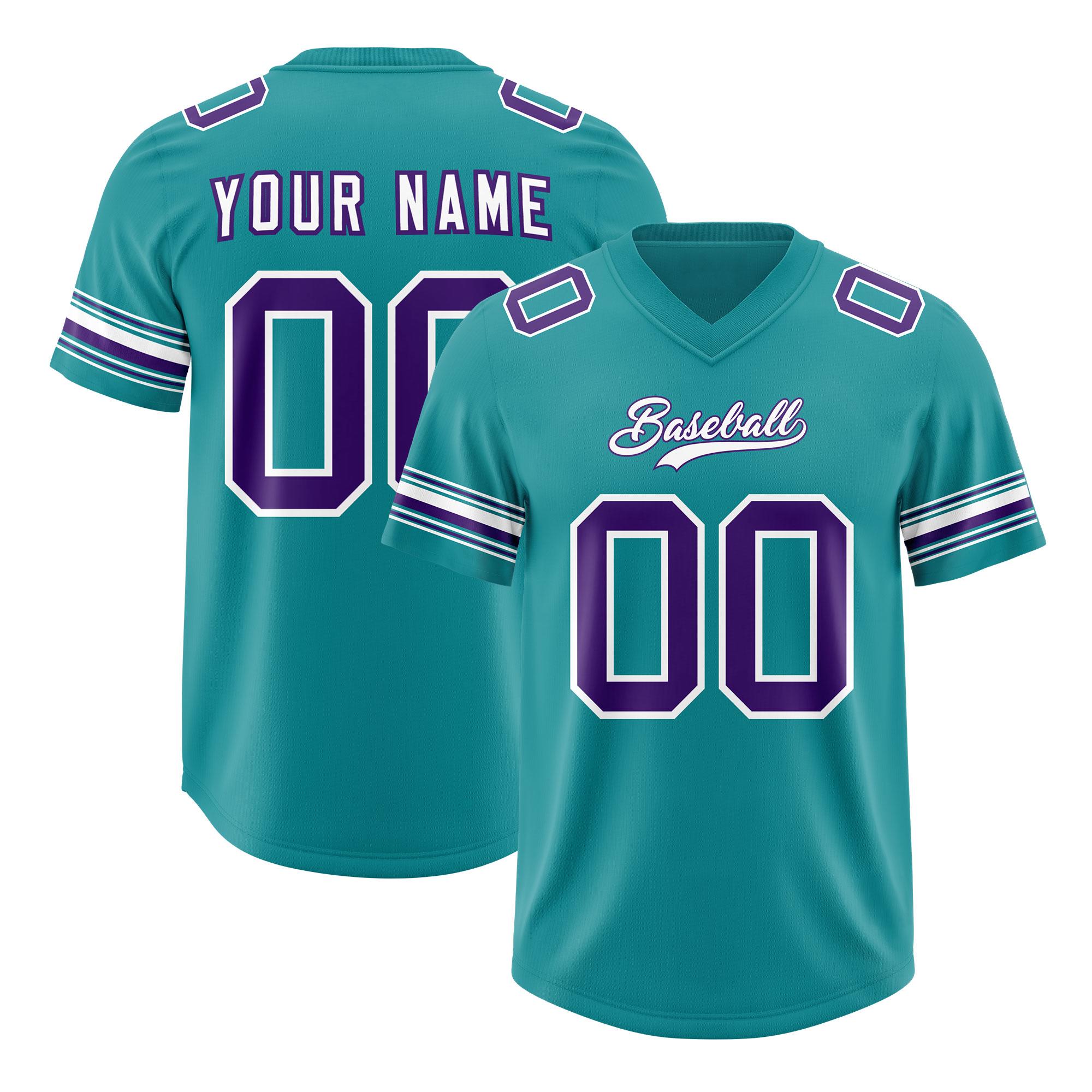 Custom Aqua Purple Retro Personalized Sleeve Line Authentic Football Jersey