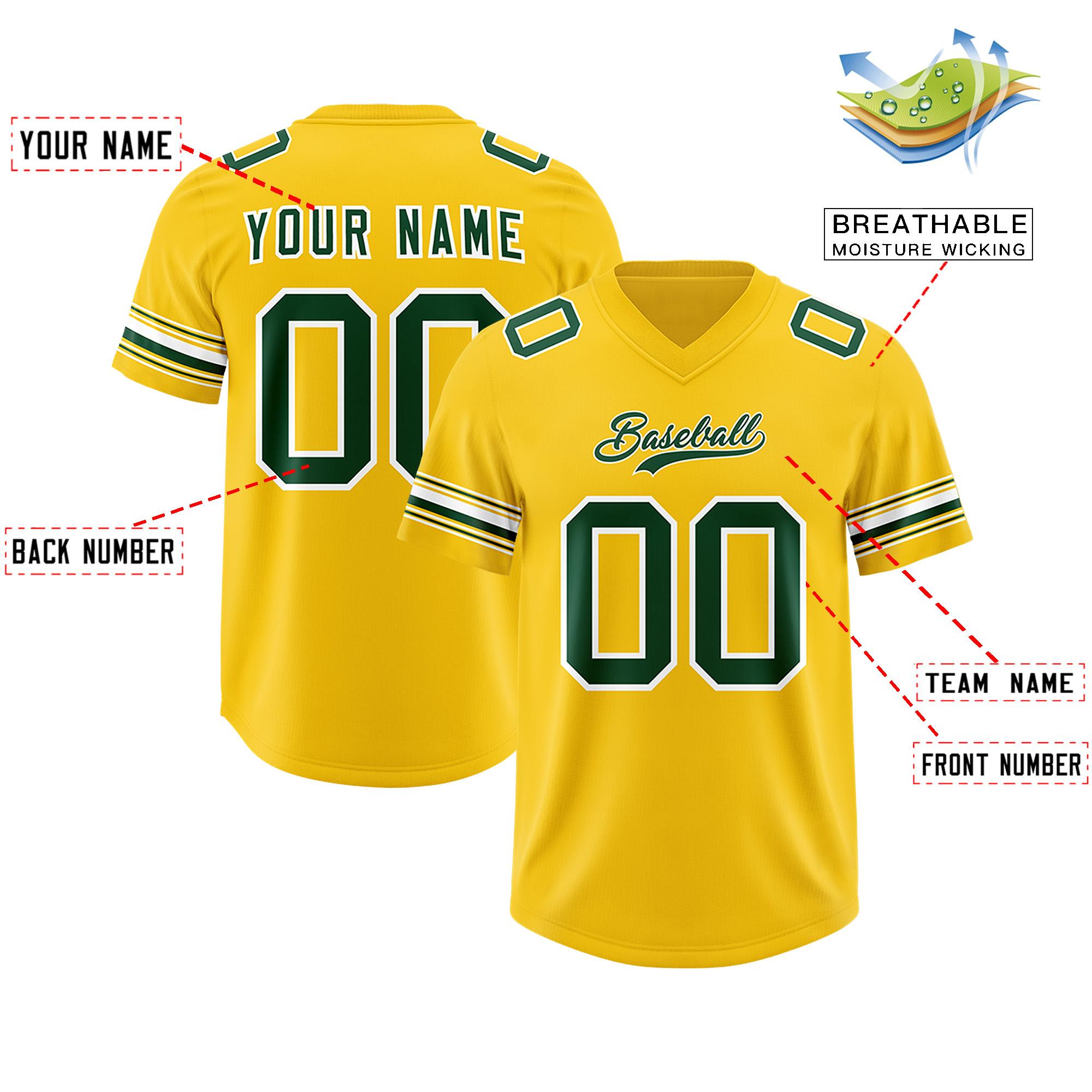 Custom Gold Green Retro Personalized Sleeve Line Authentic Football Jersey