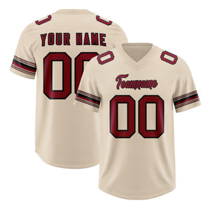 Custom Cream Red Retro Personalized Sleeve Line Authentic Football Jersey