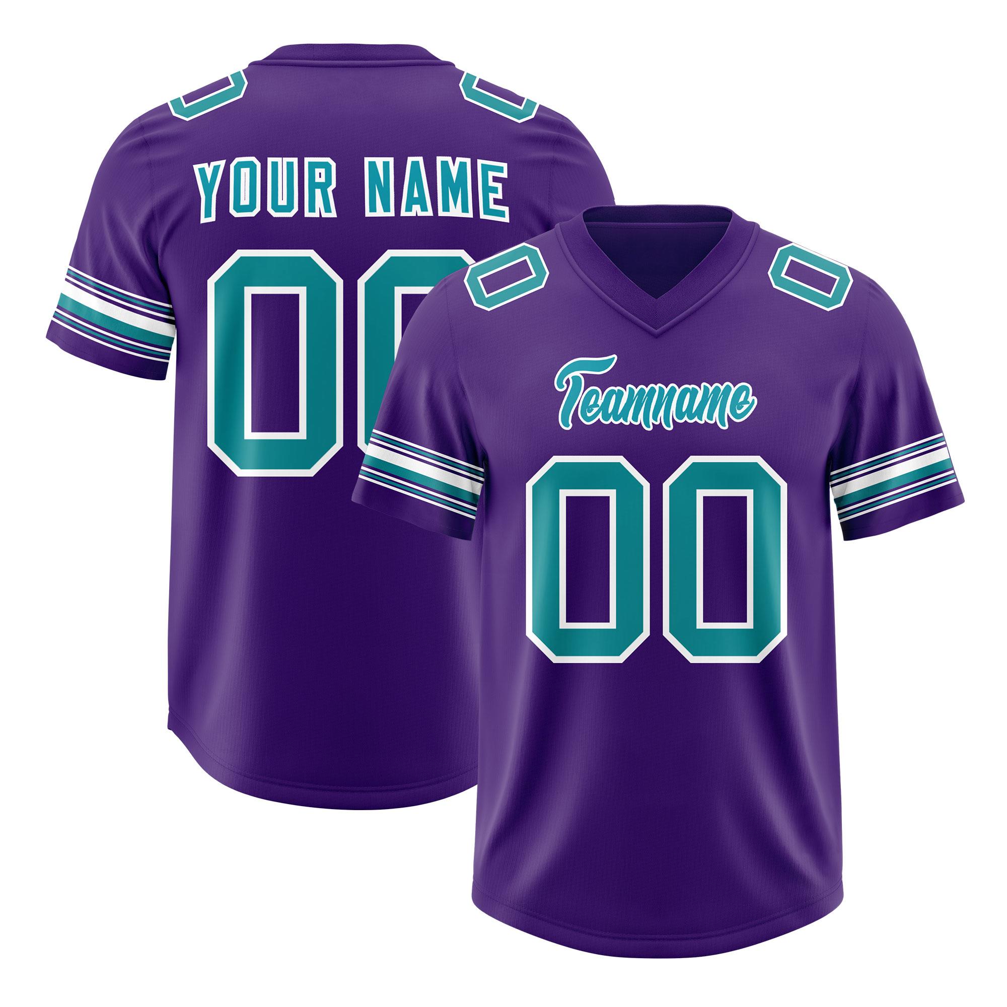 Custom Purple Aqua Retro Personalized Sleeve Line Authentic Football Jersey