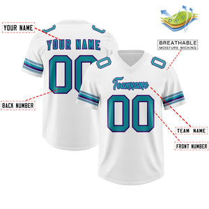 Custom White Aqua Retro Personalized Sleeve Line Authentic Football Jersey