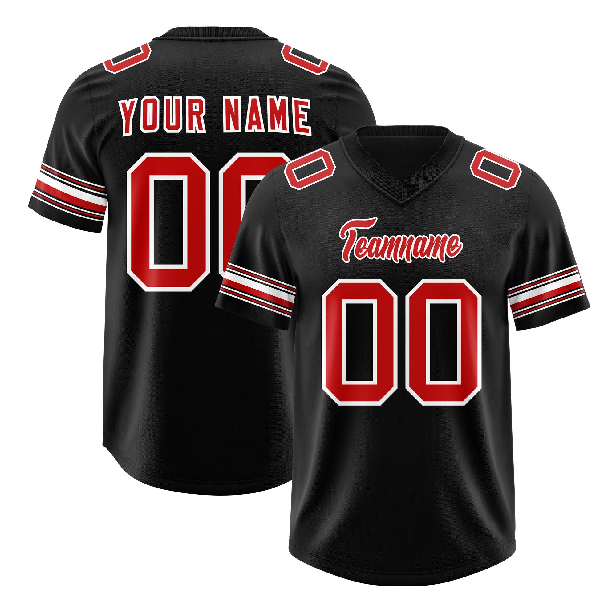 Custom Black Red Retro Personalized Sleeve Line Authentic Football Jersey