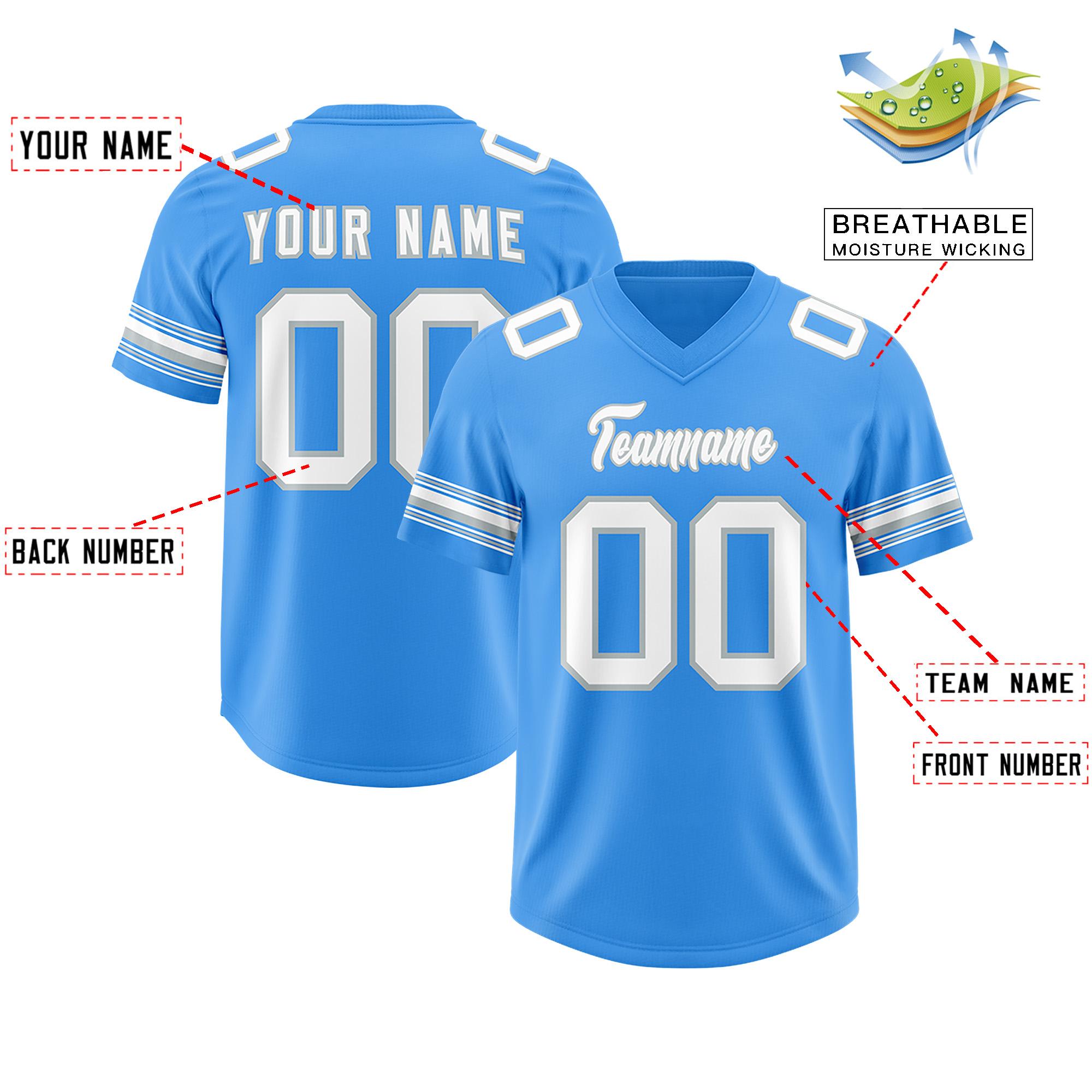 Custom Powder Blue White Retro Personalized Sleeve Line Authentic Football Jersey