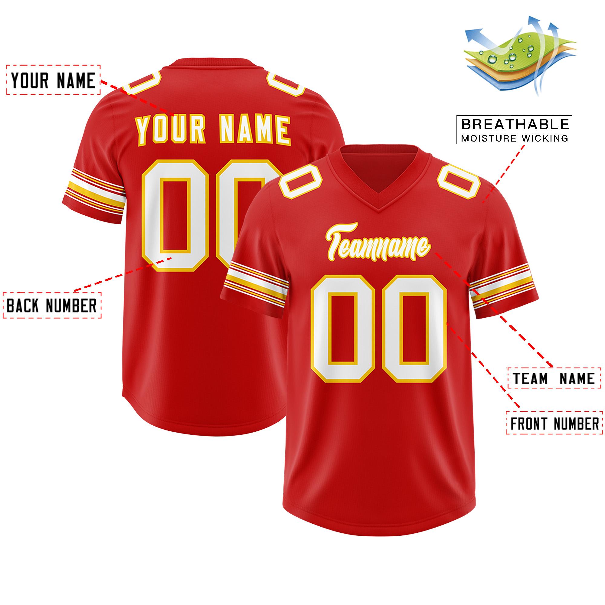 Custom Red White Retro Personalized Sleeve Line Authentic Football Jersey