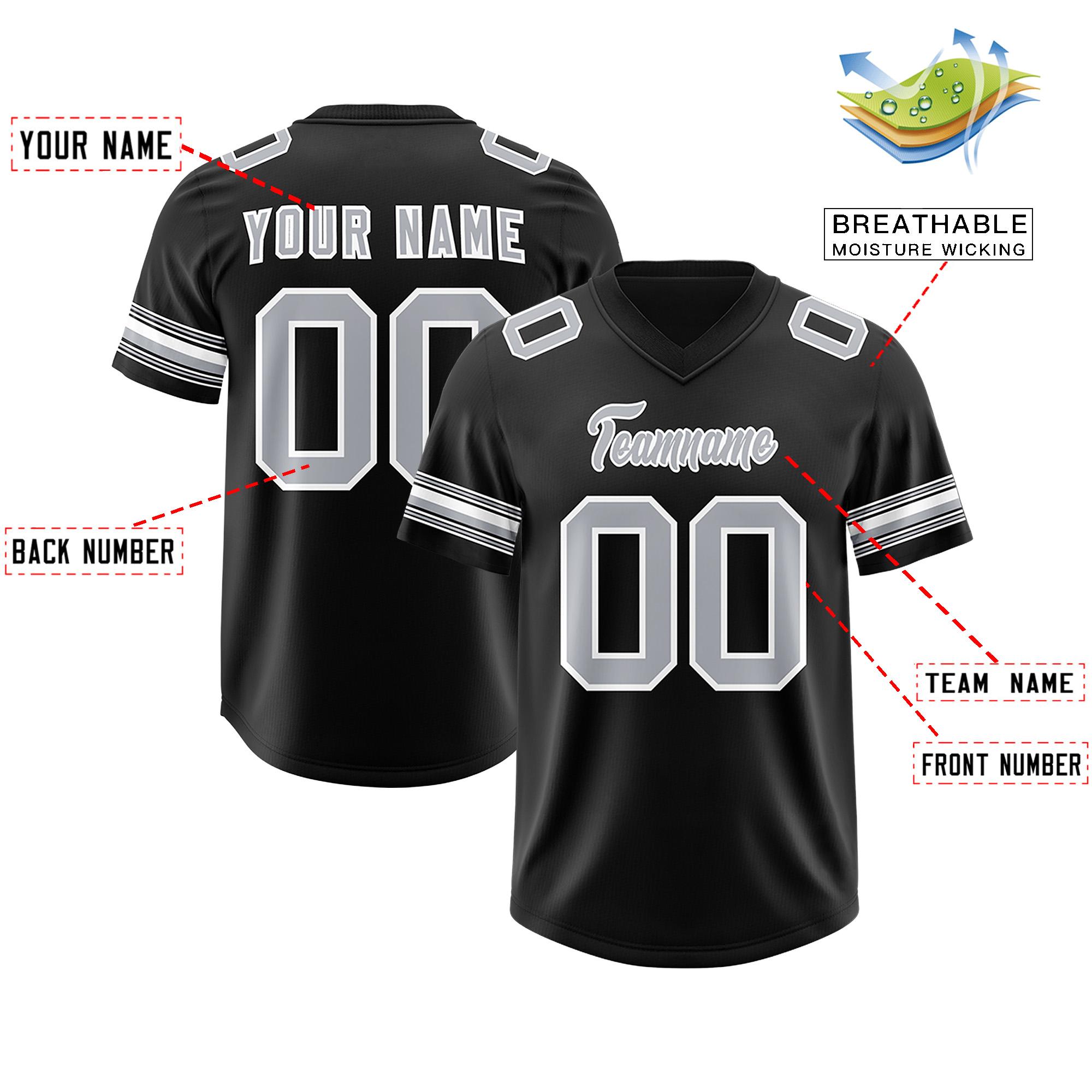 Custom Black Silver Retro Personalized Sleeve Line Authentic Football Jersey