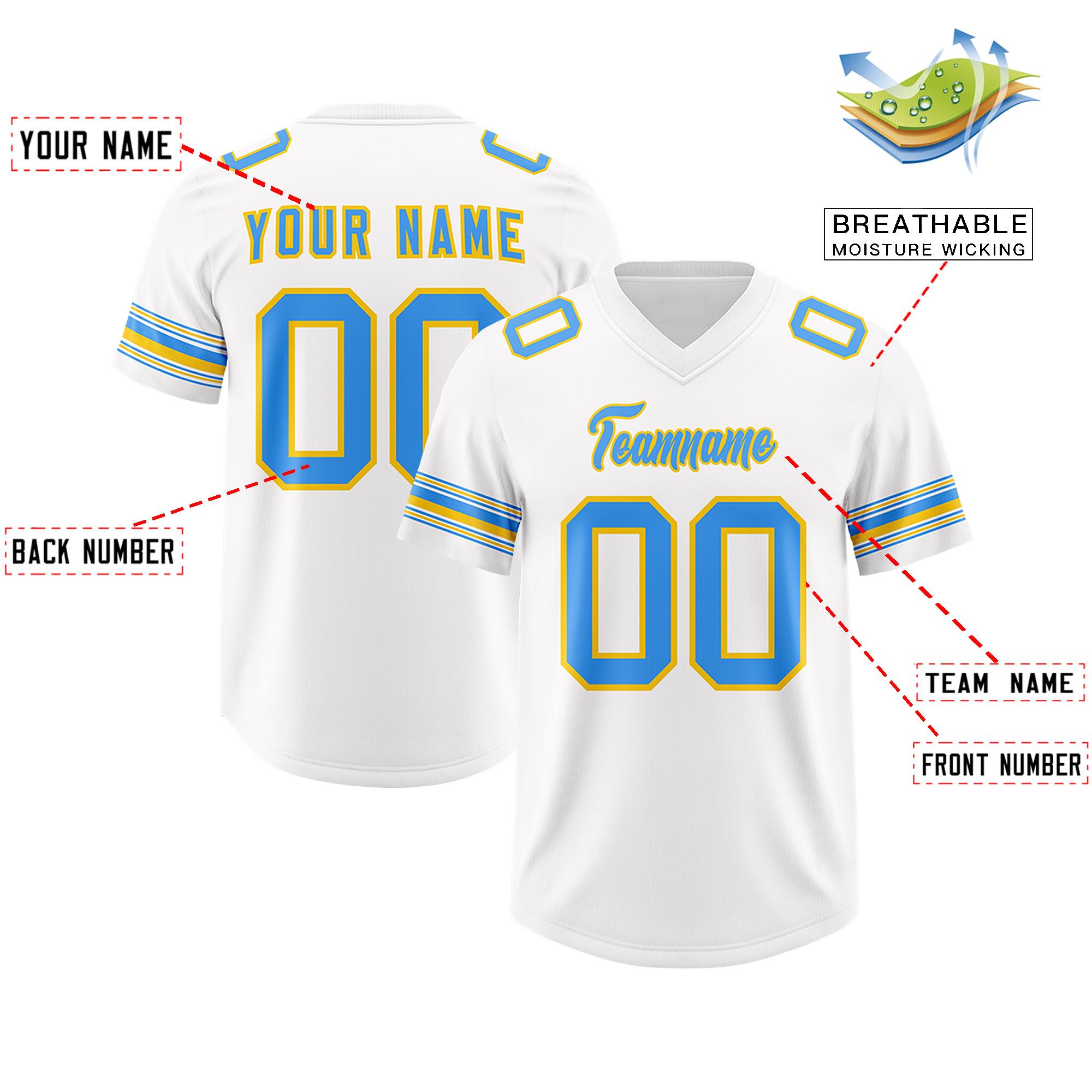 Custom White Powder Blue Retro Personalized Sleeve Line Authentic Football Jersey