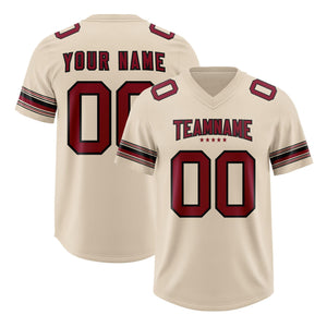 Custom Cream Red Retro Personalized Sleeve Line Authentic Football Jersey