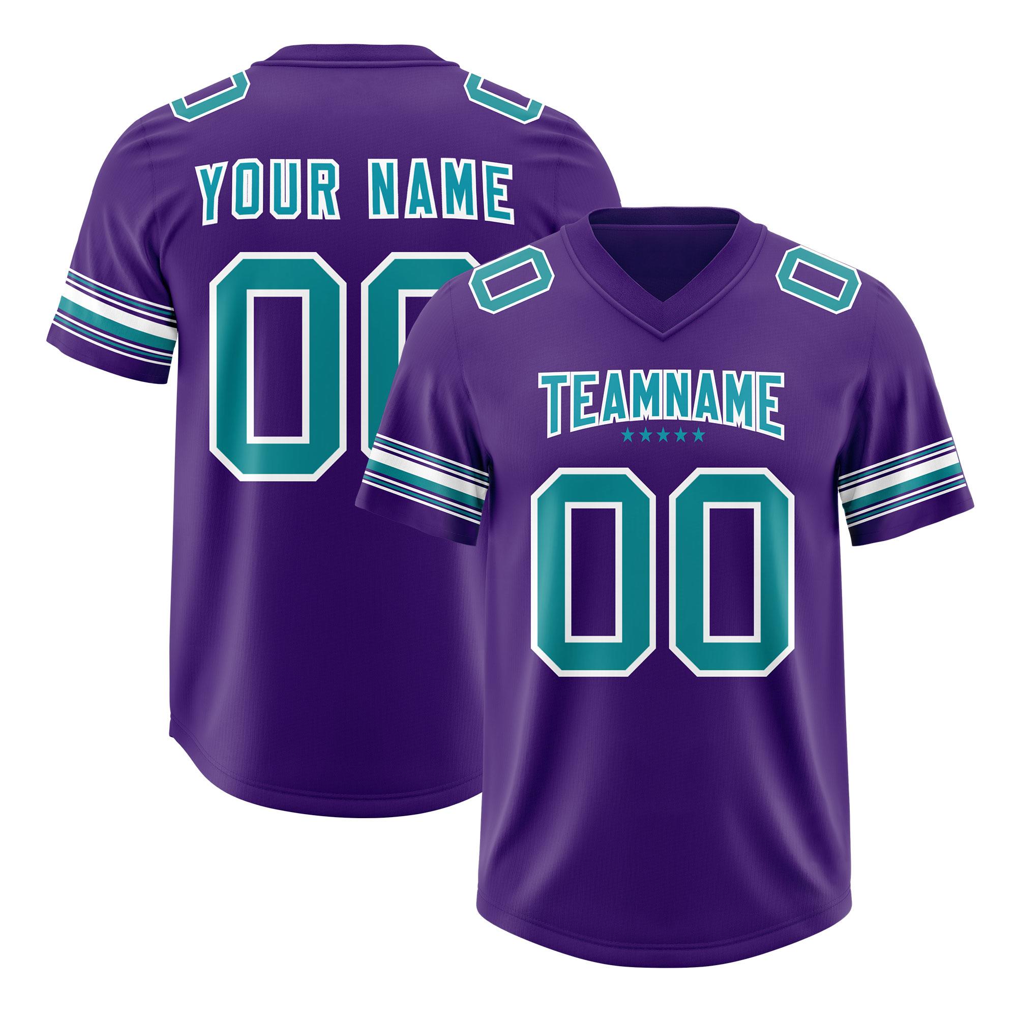 Custom Purple Aqua Retro Personalized Sleeve Line Authentic Football Jersey