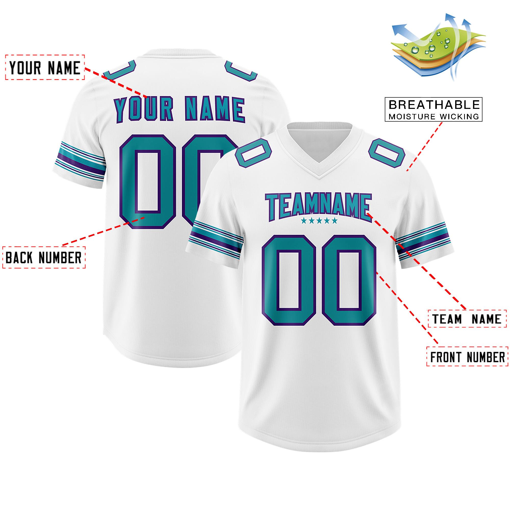 Custom White Aqua Retro Personalized Sleeve Line Authentic Football Jersey