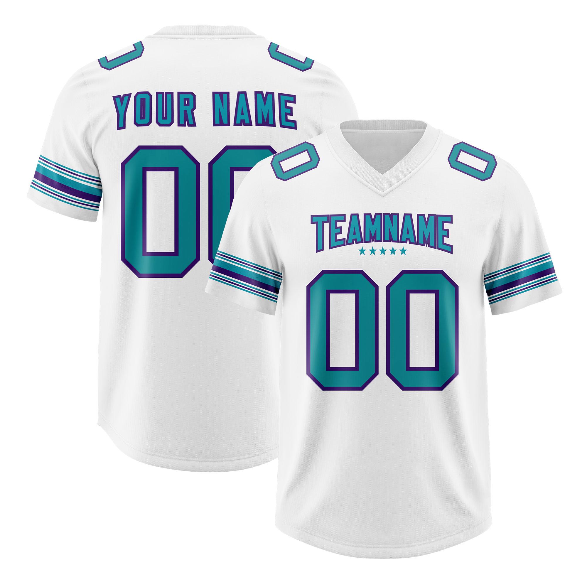 Custom White Aqua Retro Personalized Sleeve Line Authentic Football Jersey