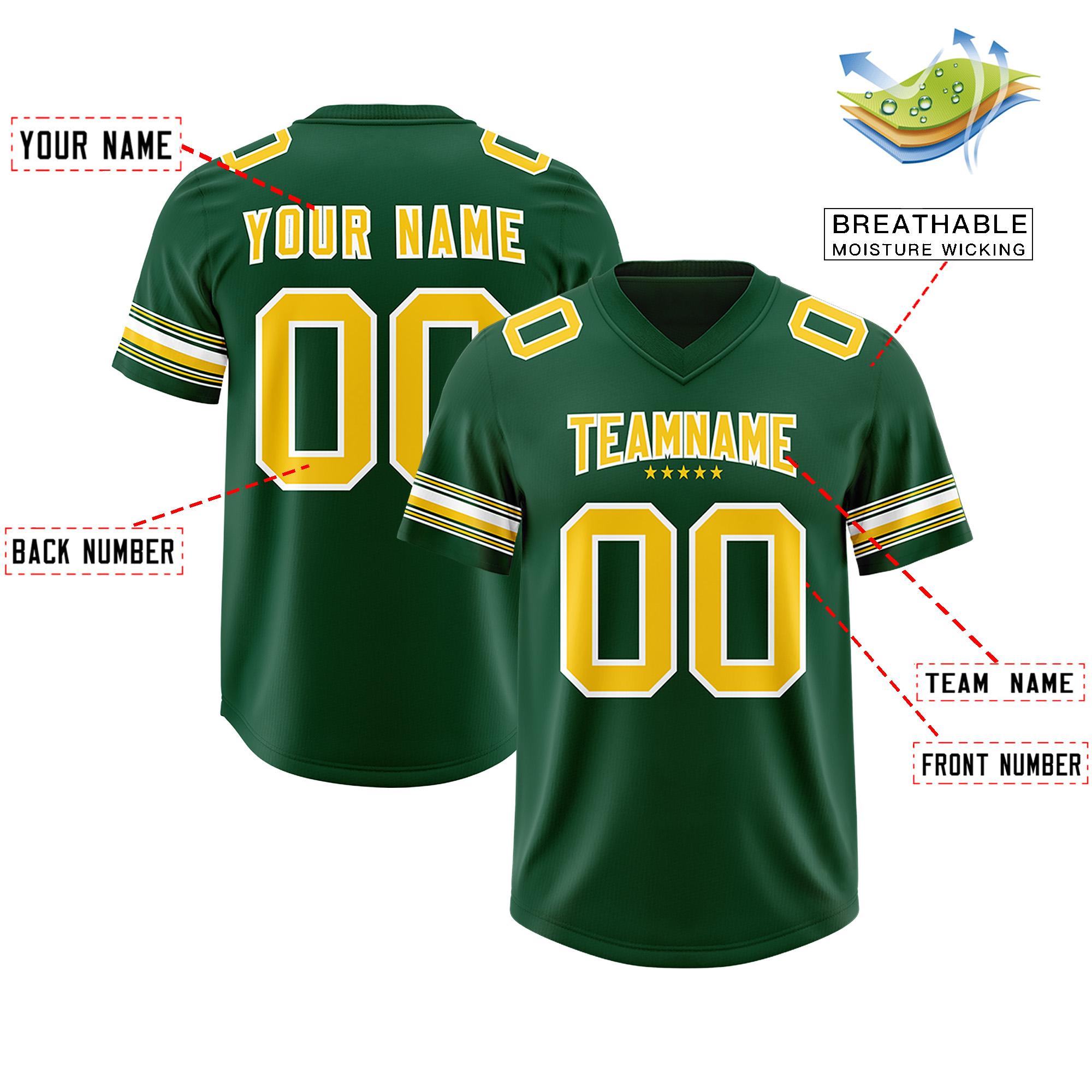 Custom Green Gold Retro Personalized Sleeve Line Authentic Football Jersey