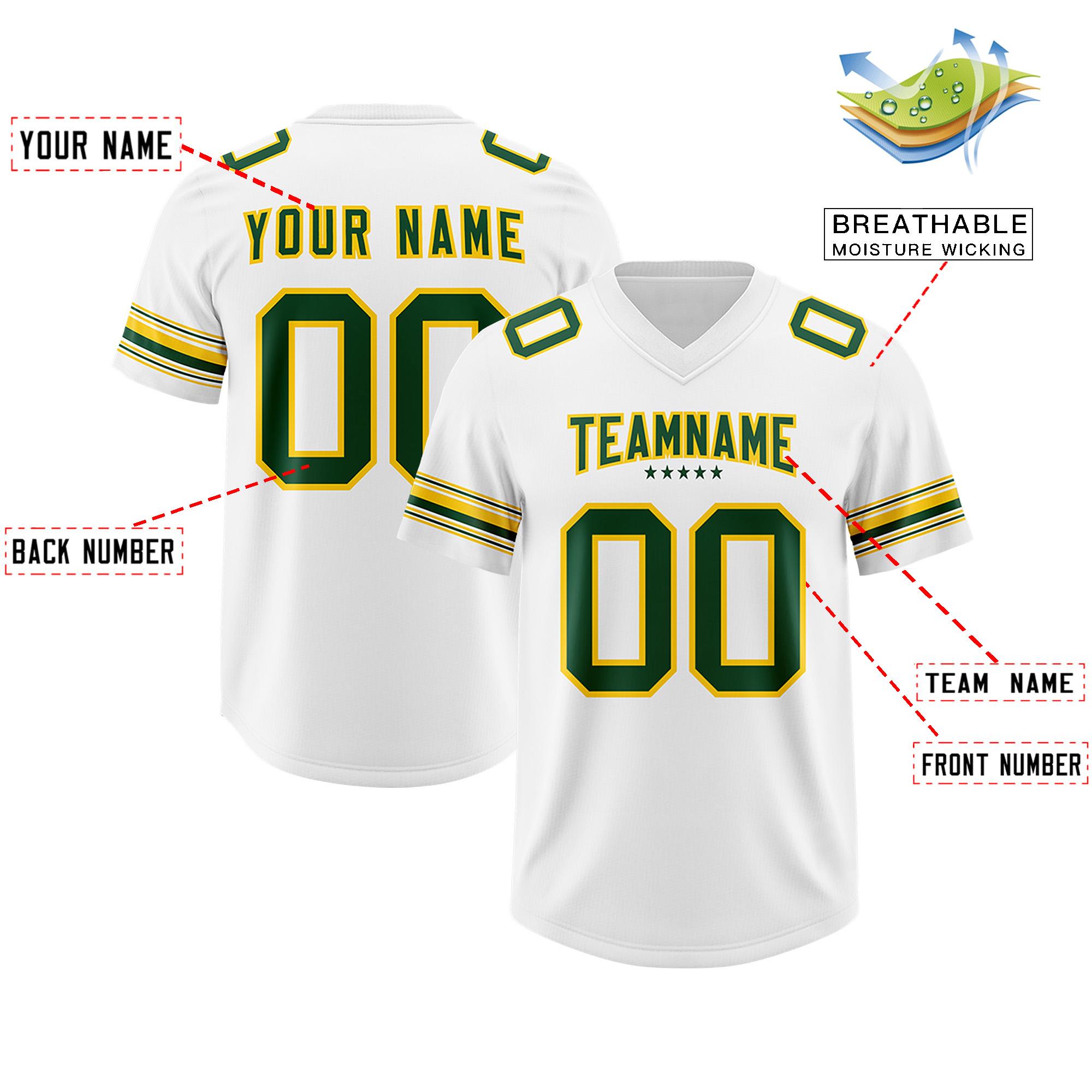 Custom White Green Retro Personalized Sleeve Line Authentic Football Jersey