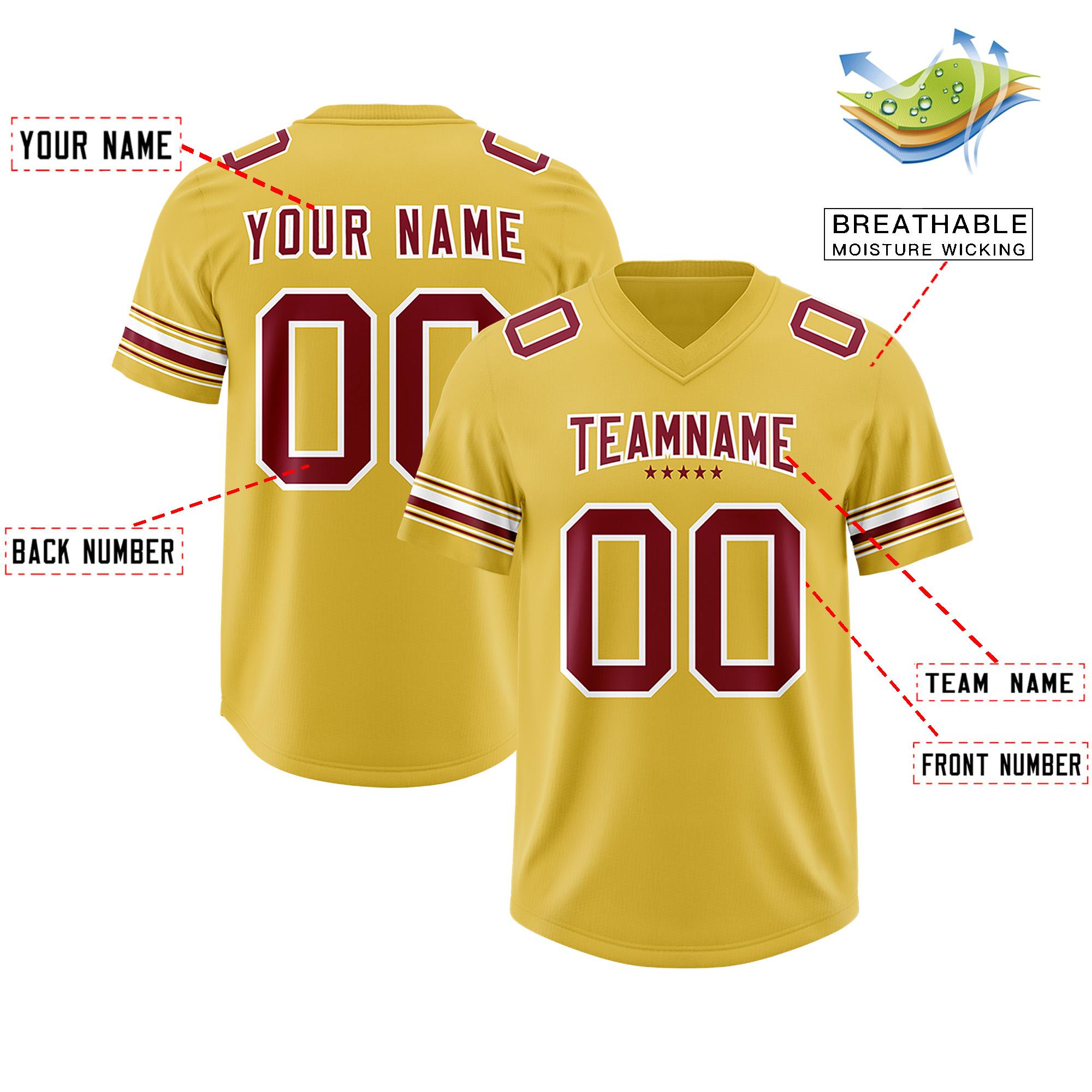 Custom Old Gold Red Retro Personalized Sleeve Line Authentic Football Jersey